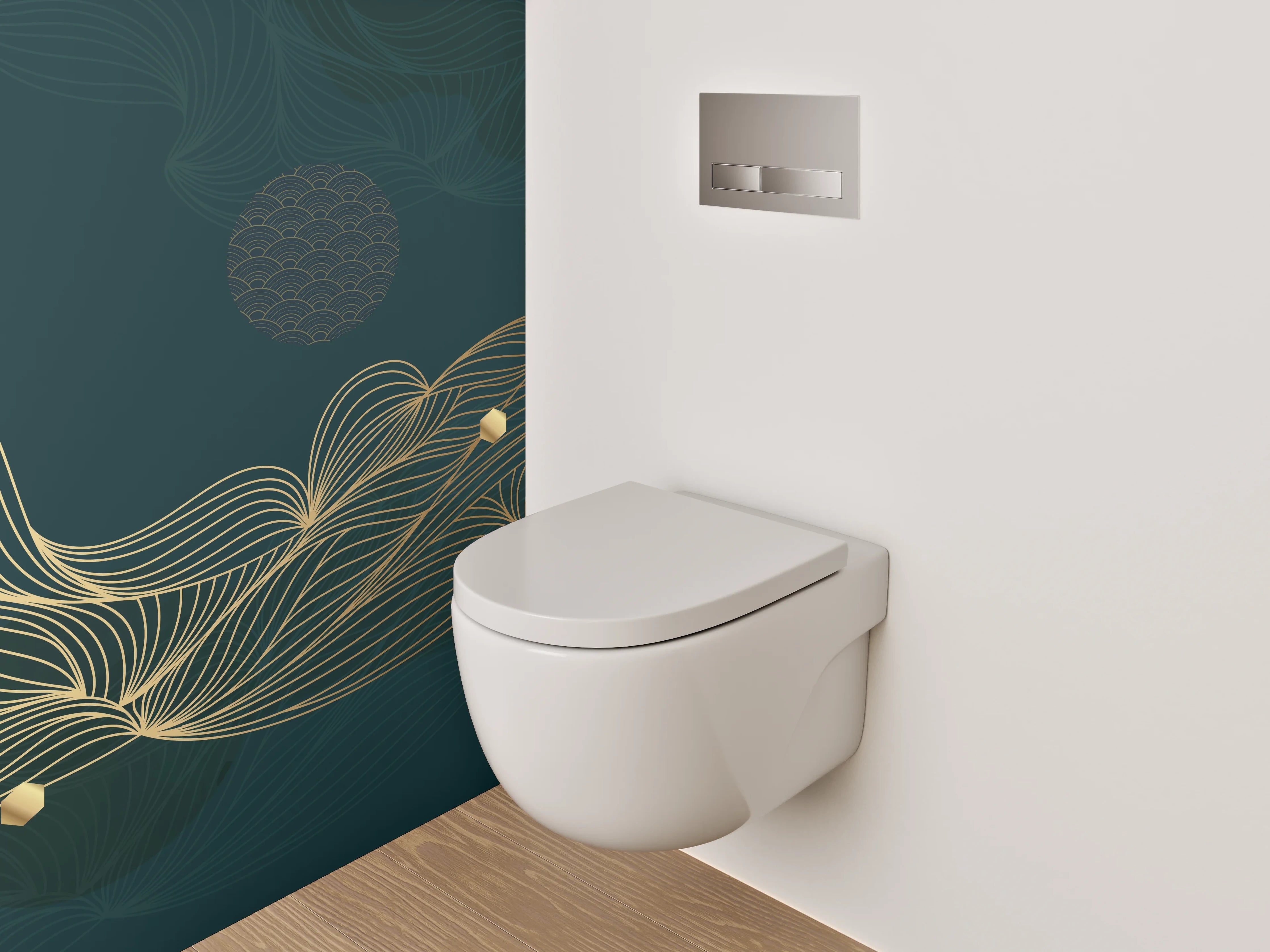 WC-Rückwand - Elegante goldene Linienwelle Abstrakt