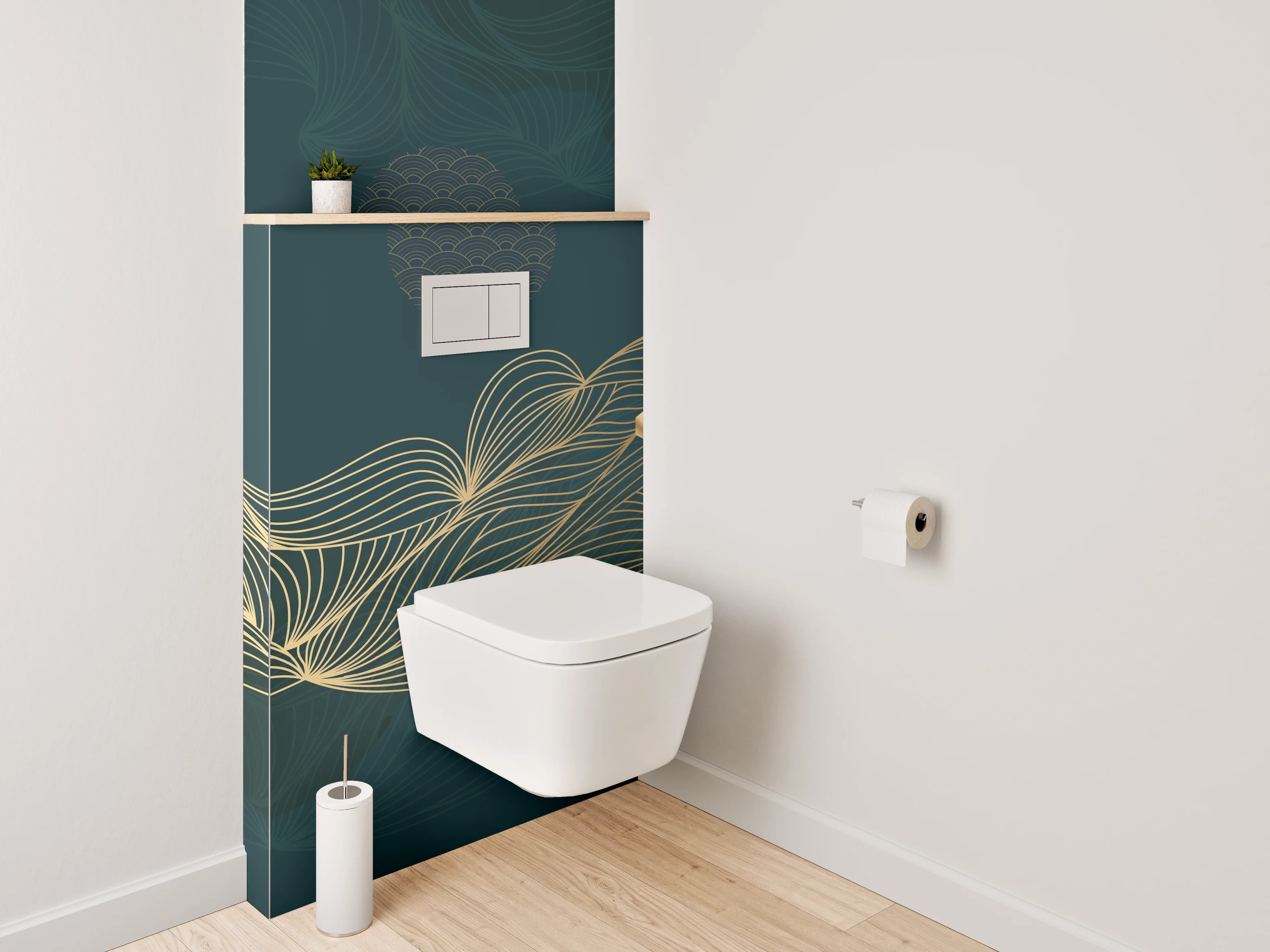 WC-Rückwand - Elegante goldene Linienwelle Abstrakt