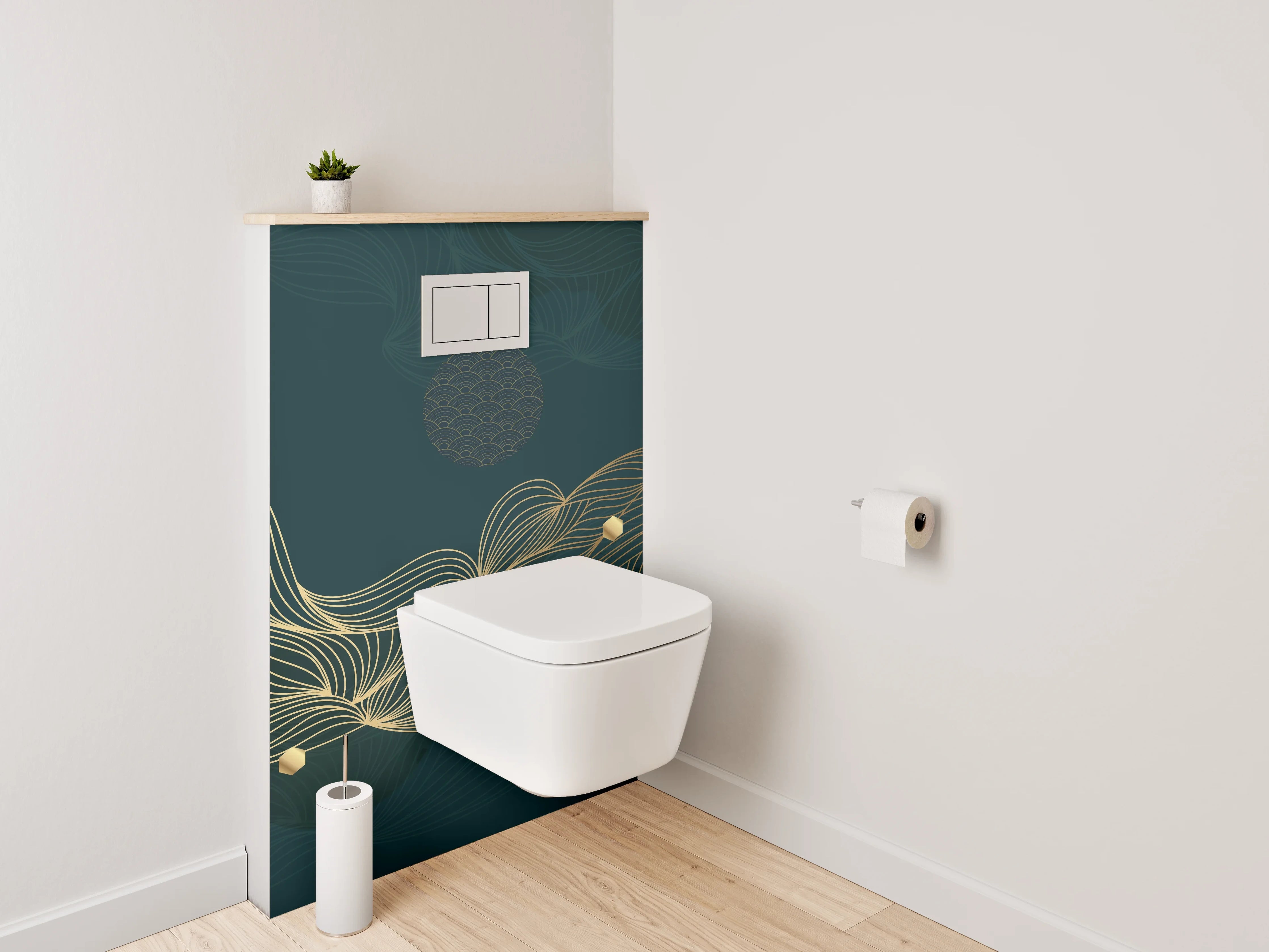 WC-Rückwand - Elegante goldene Linienwelle Abstrakt