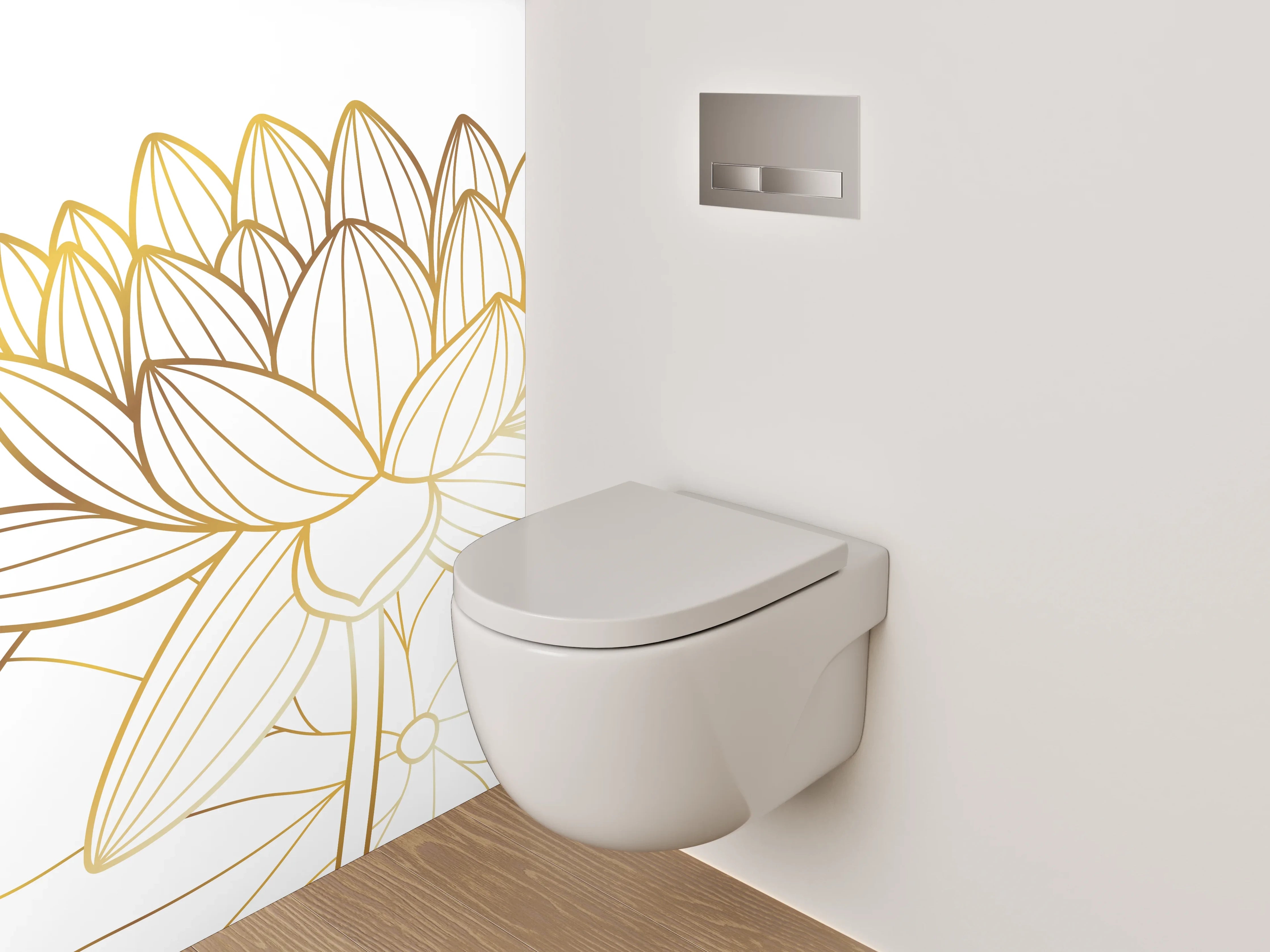 WC-Rückwand - Elegante goldene Lotus-Linienzeichnung