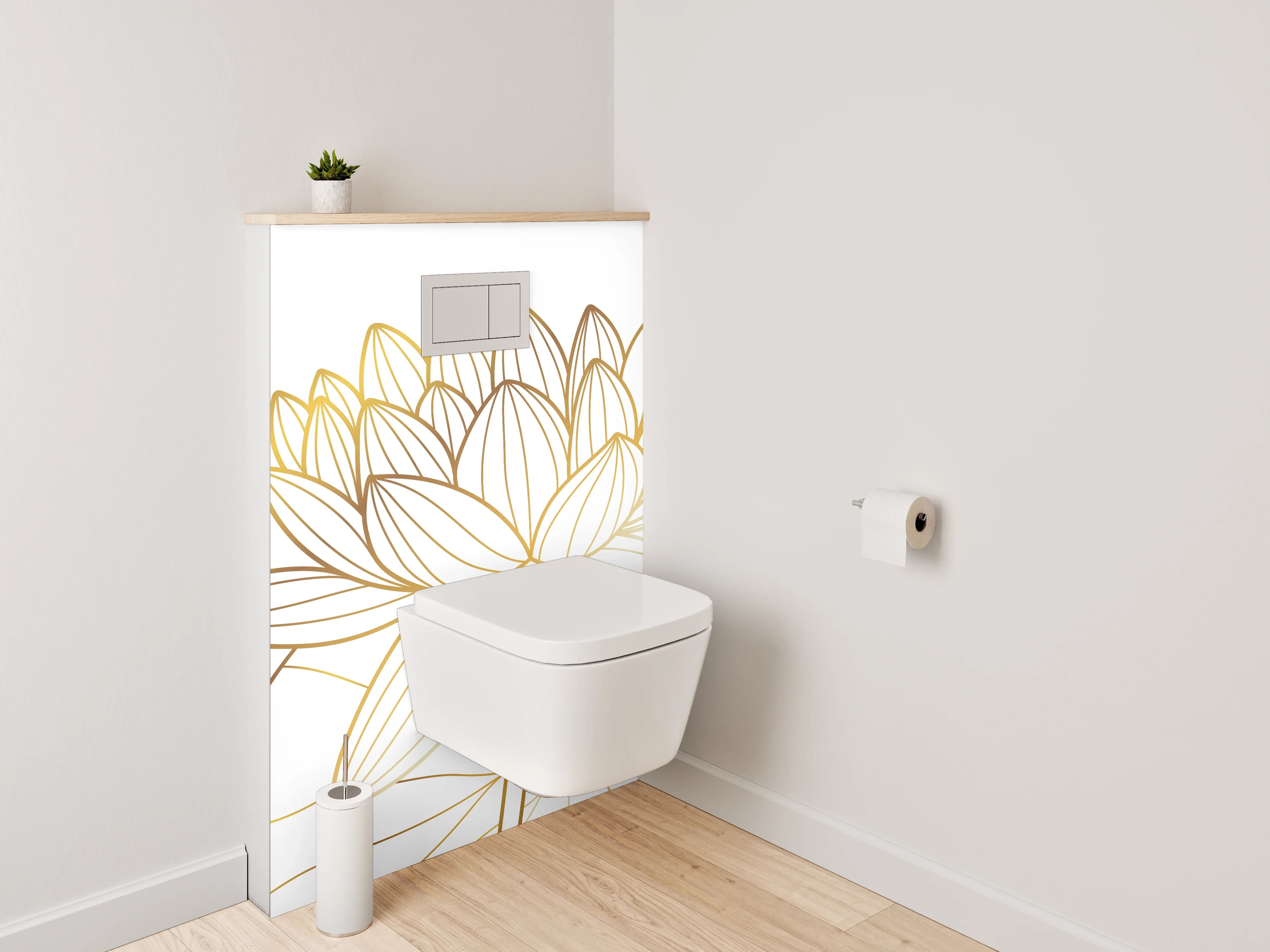 WC-Rückwand - Elegante goldene Lotus-Linienzeichnung