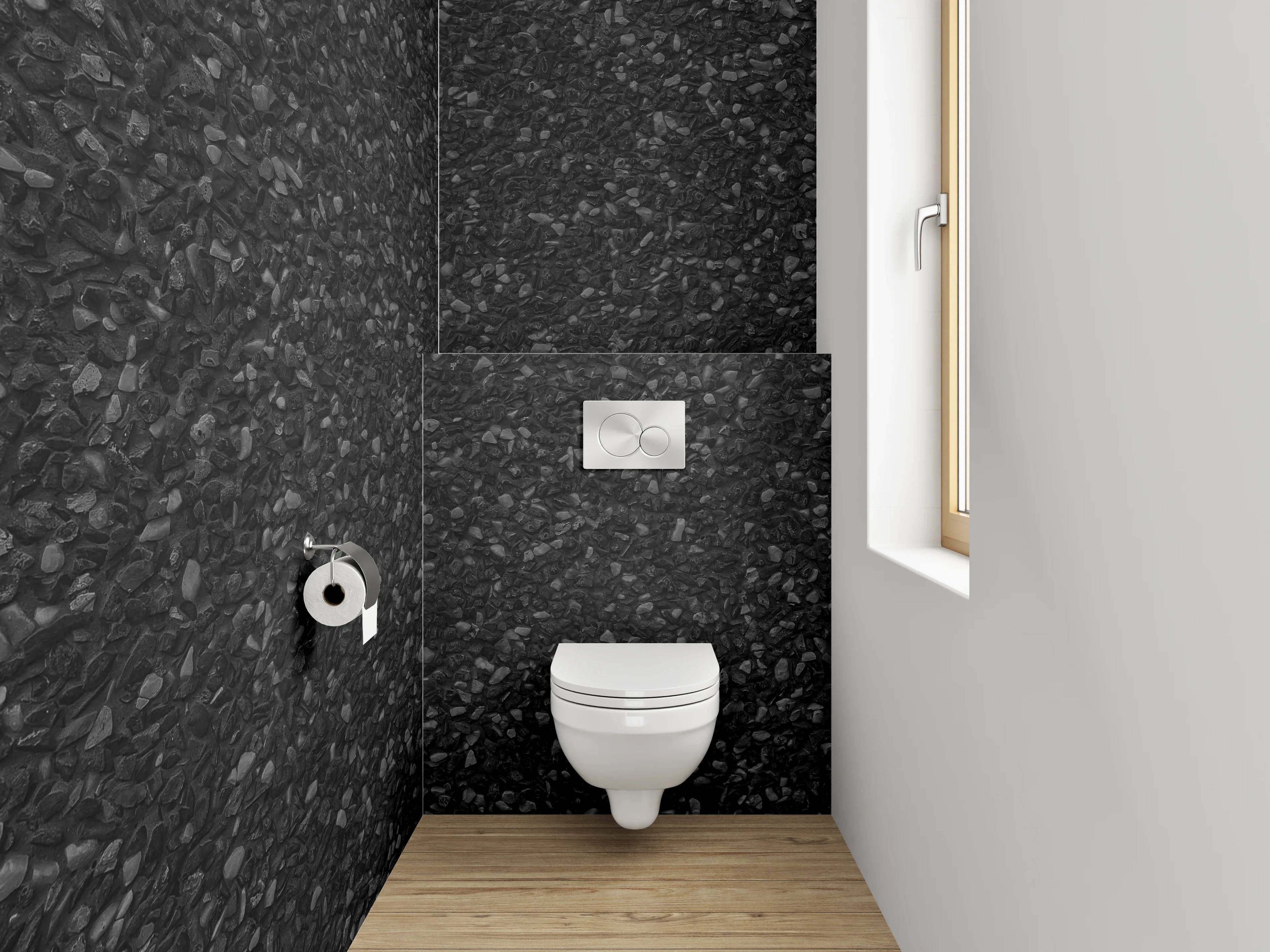 WC-Rückwand - Elegante schwarze Granitstruktur