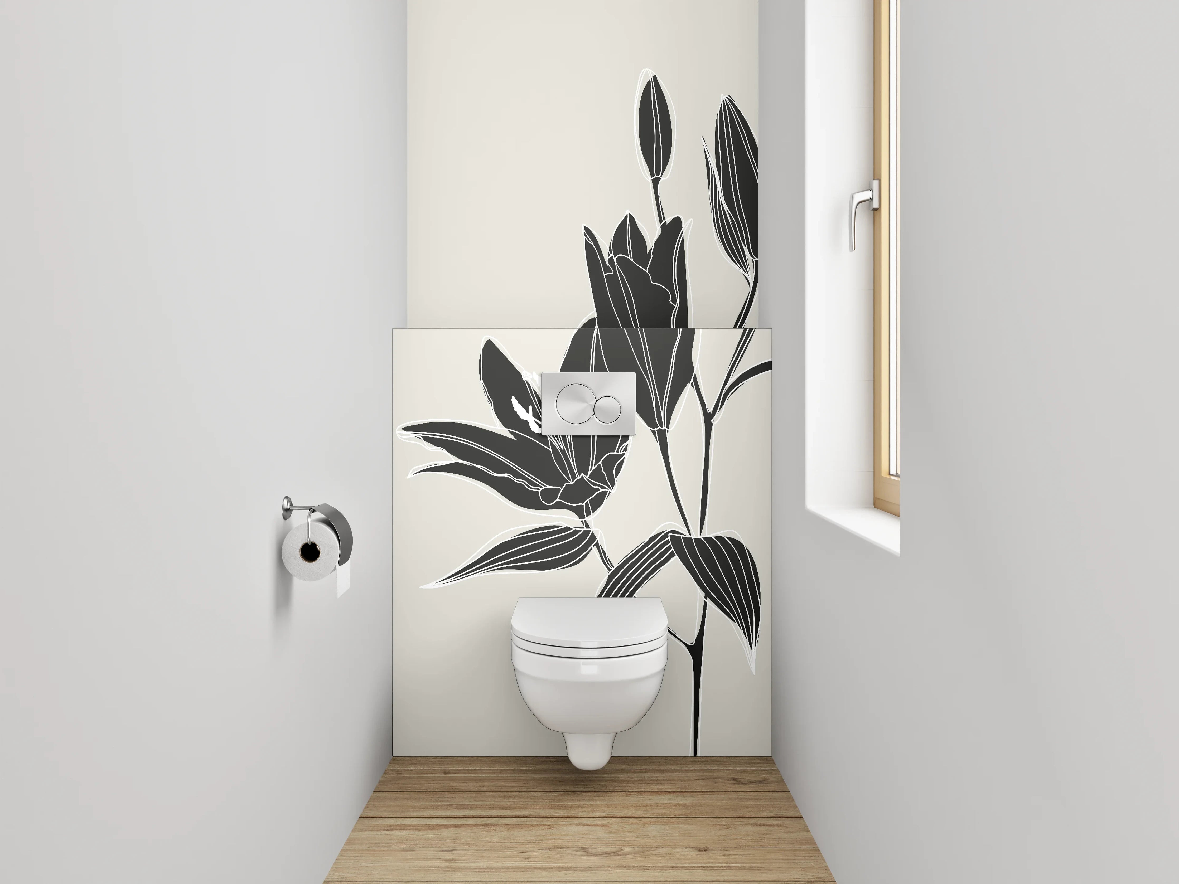 WC-Rückwand - Elegante schwarze Lilie Lineart Poster
