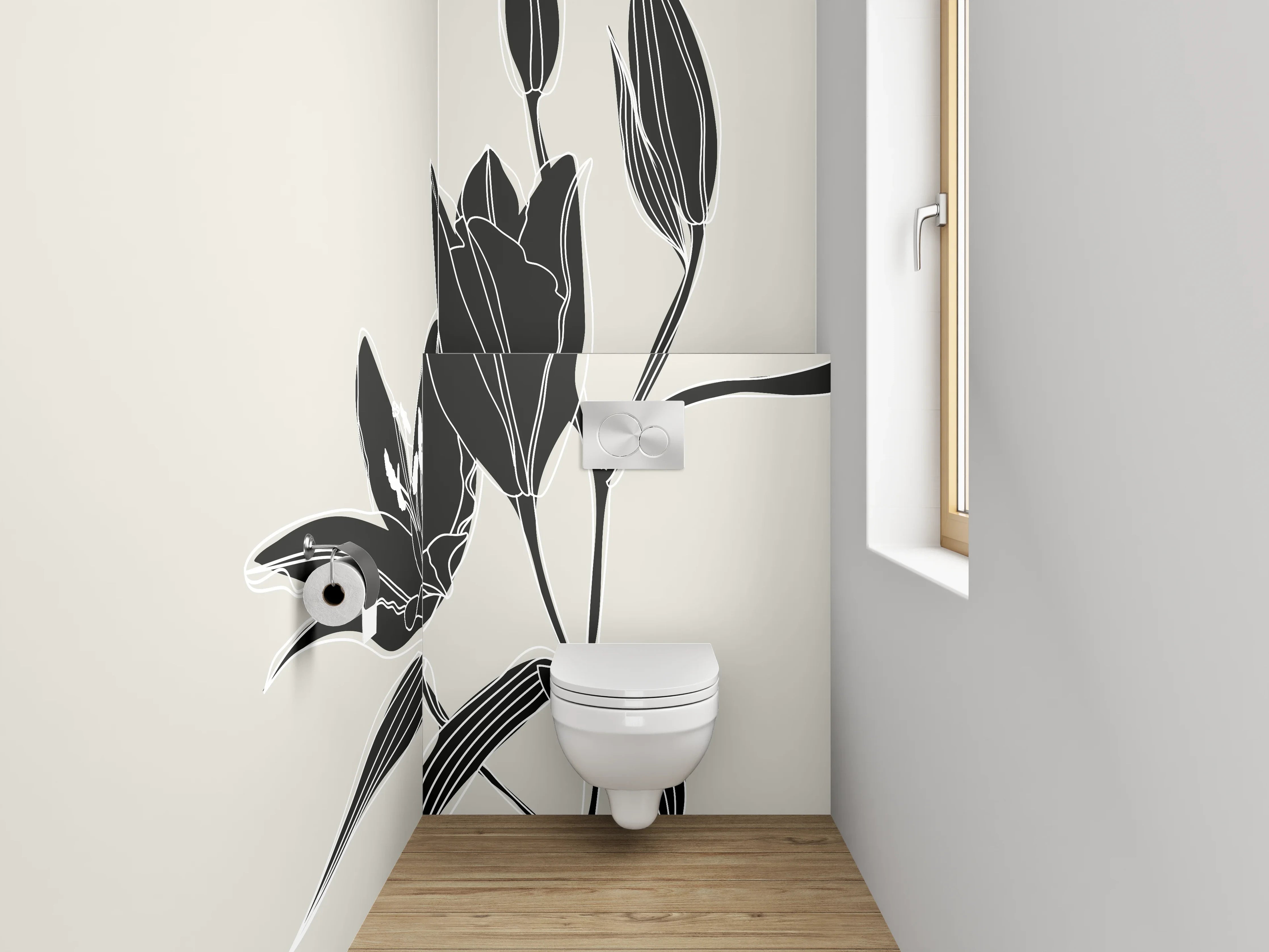 WC-Rückwand - Elegante schwarze Lilie Lineart Poster
