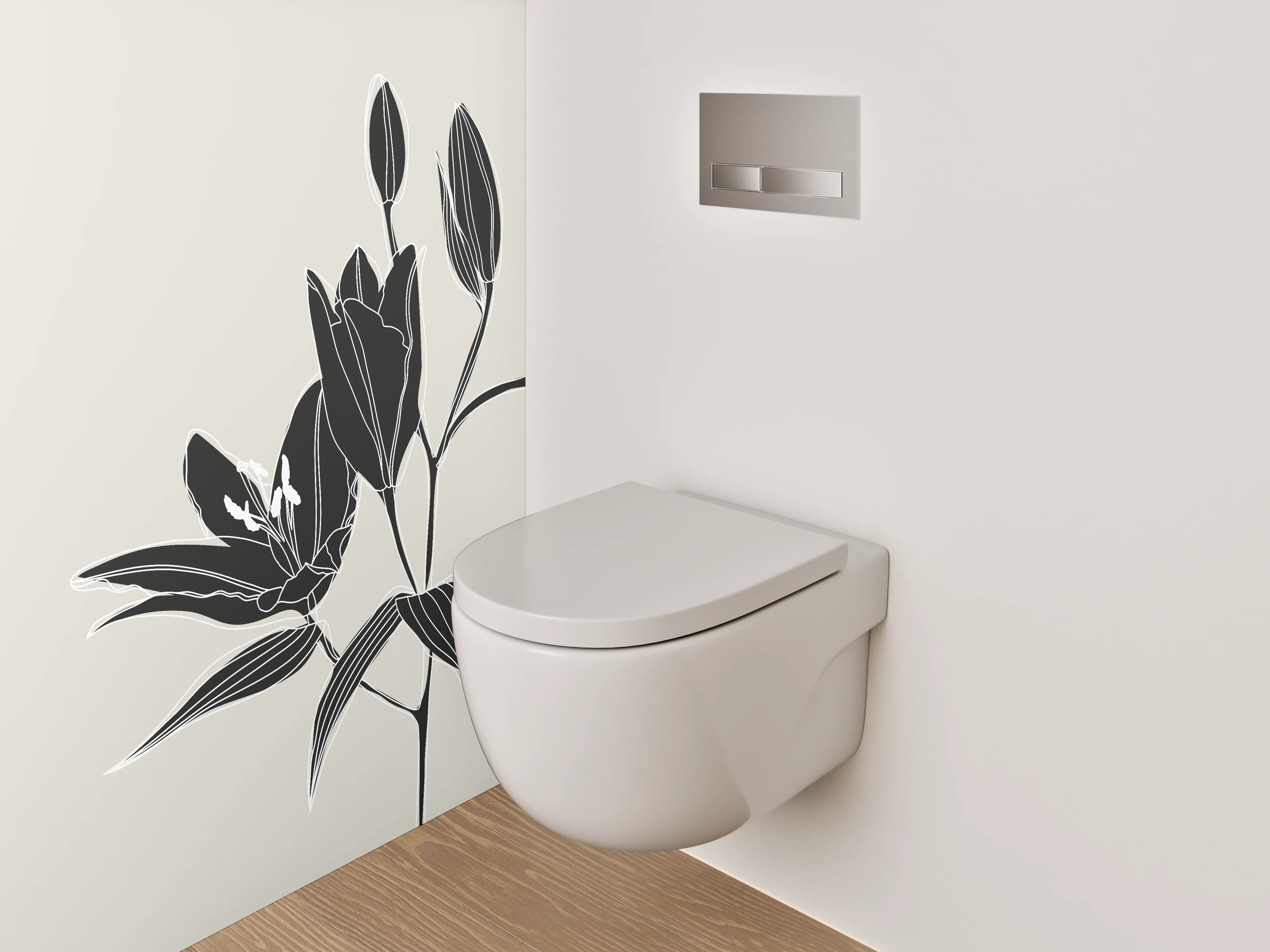 WC-Rückwand - Elegante schwarze Lilie Lineart Poster