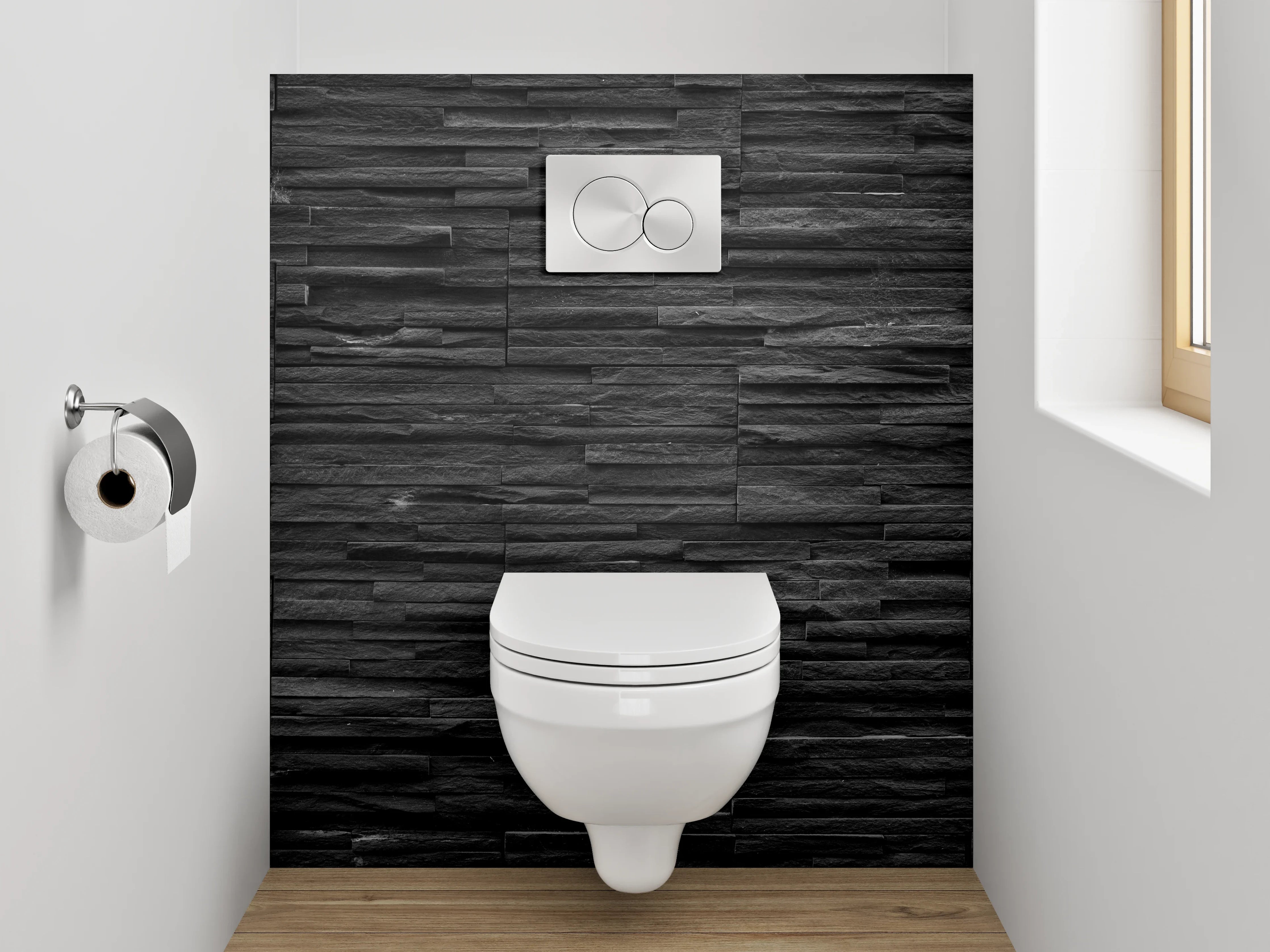 WC-Rückwand - Elegante schwarze Schieferstruktur