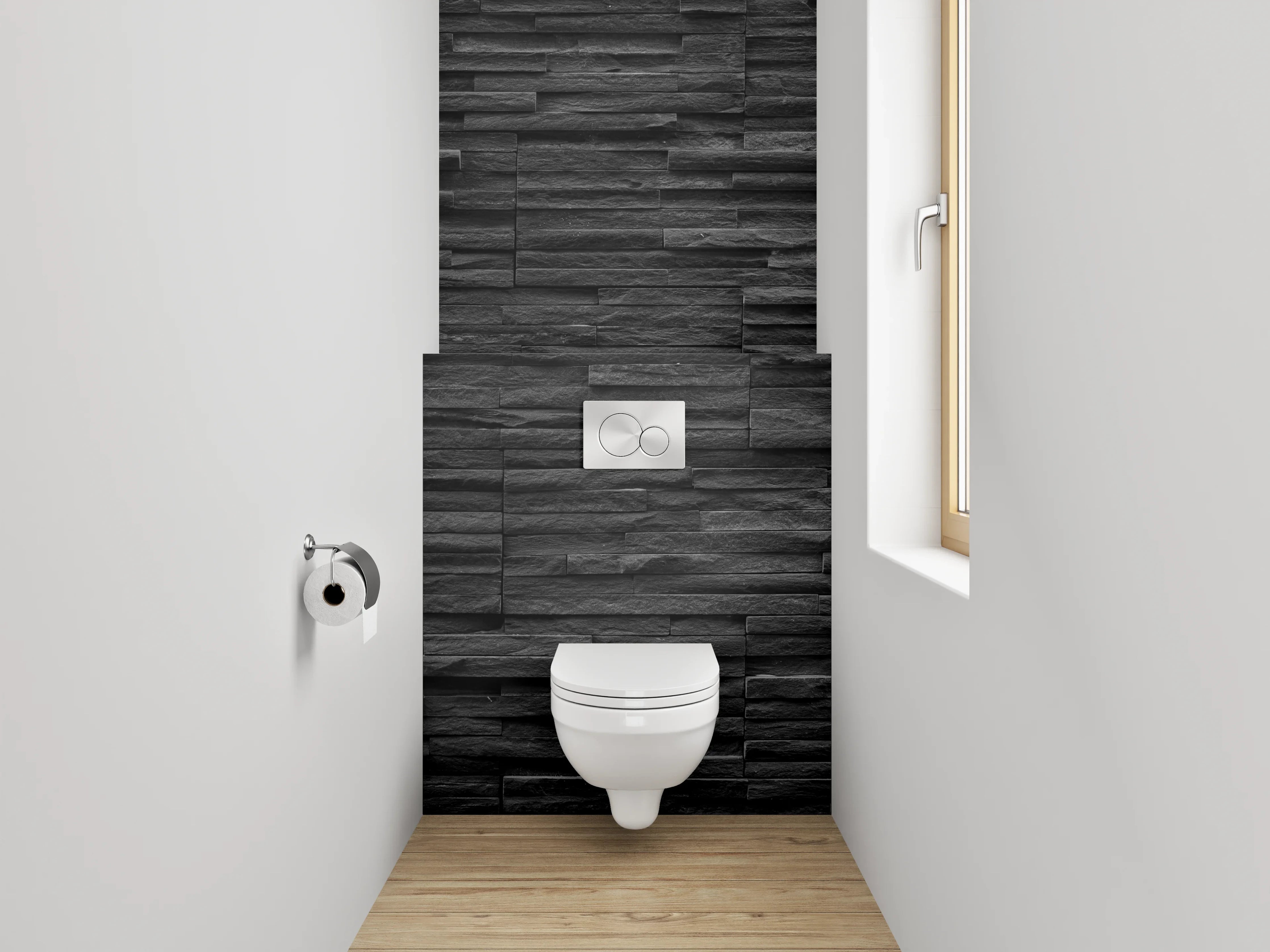 WC-Rückwand - Elegante schwarze Schieferstruktur