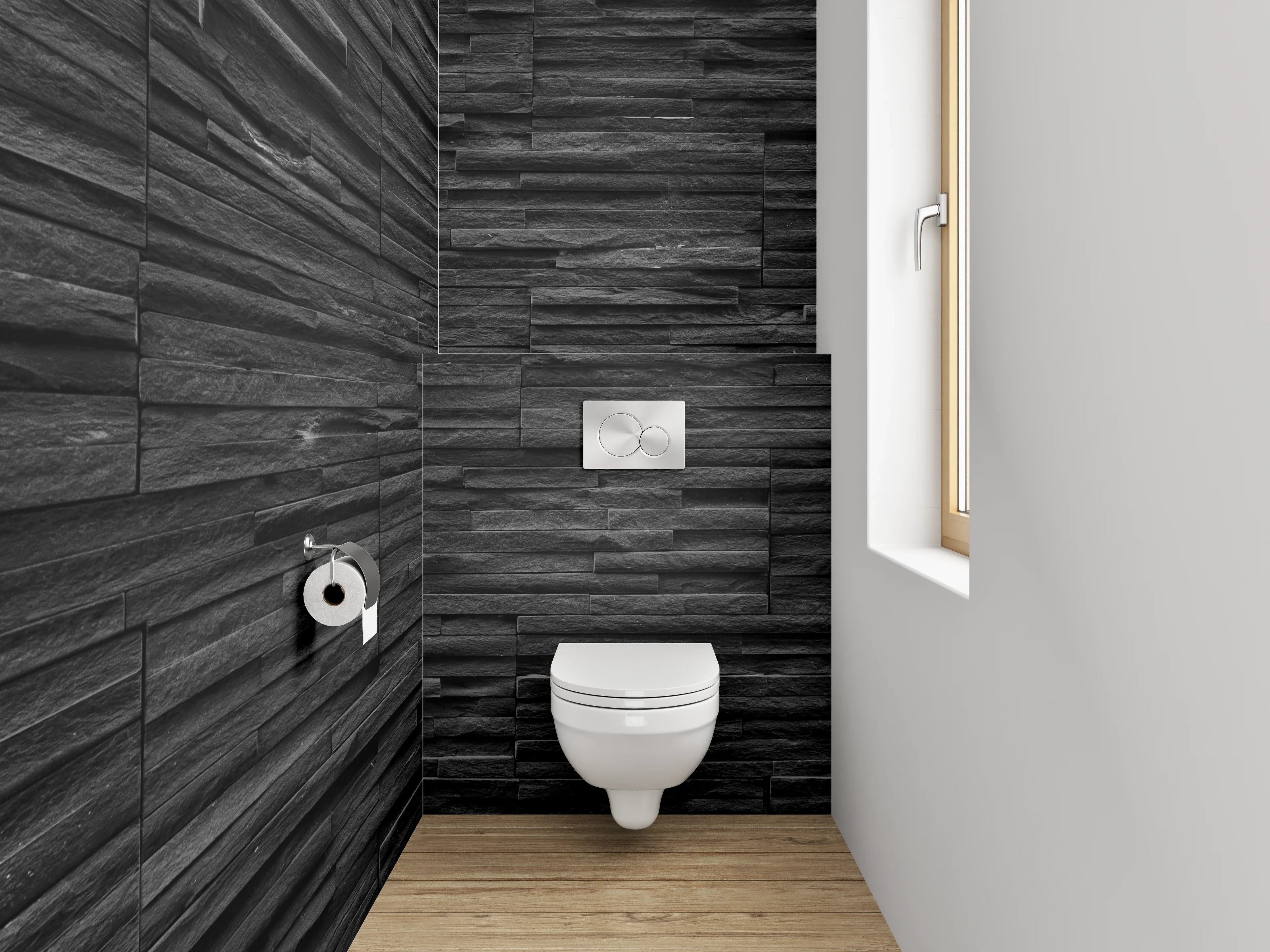 WC-Rückwand - Elegante schwarze Schieferstruktur