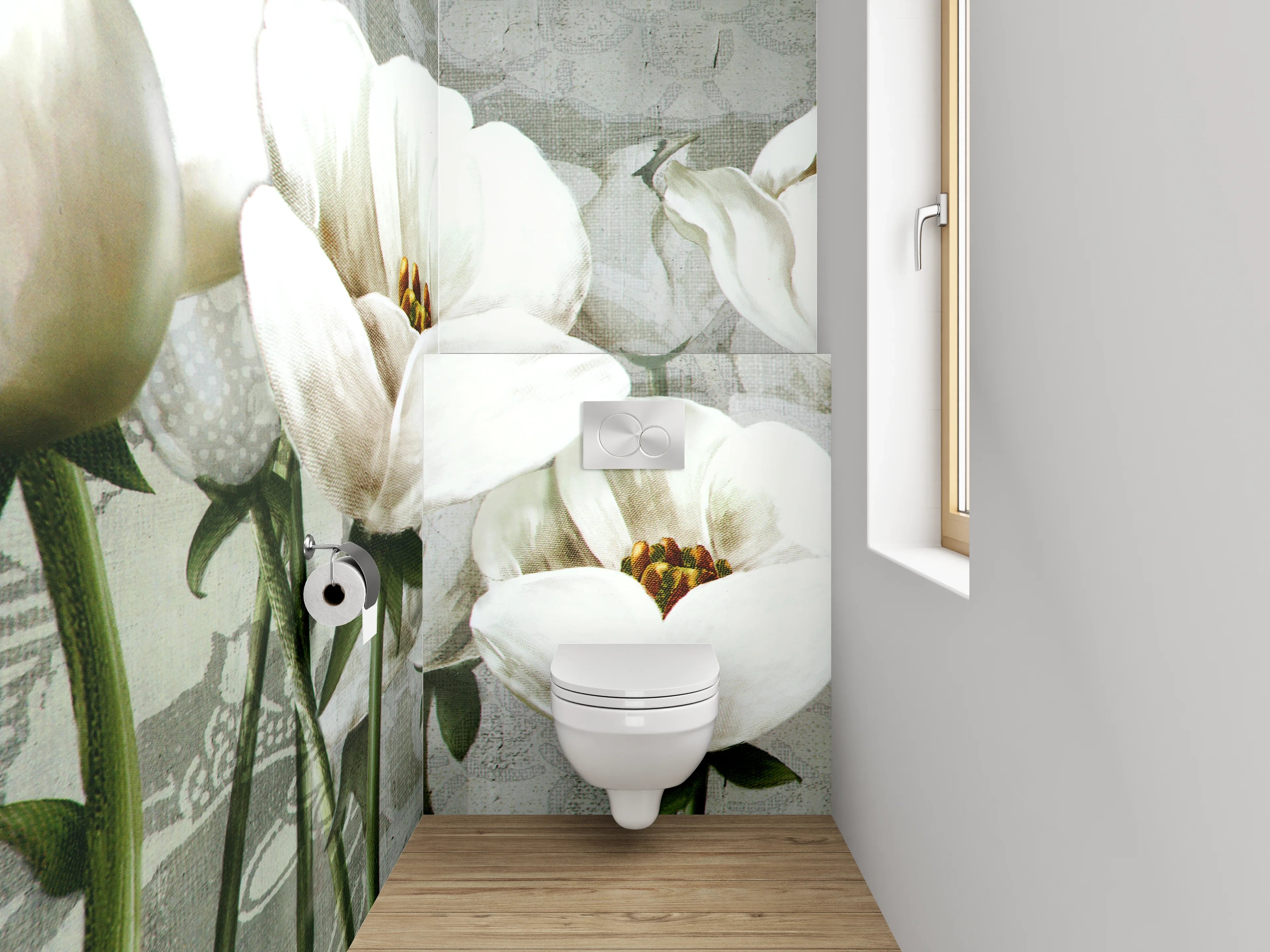 WC-Rückwand - Elegante weiße Blumen Aquarell