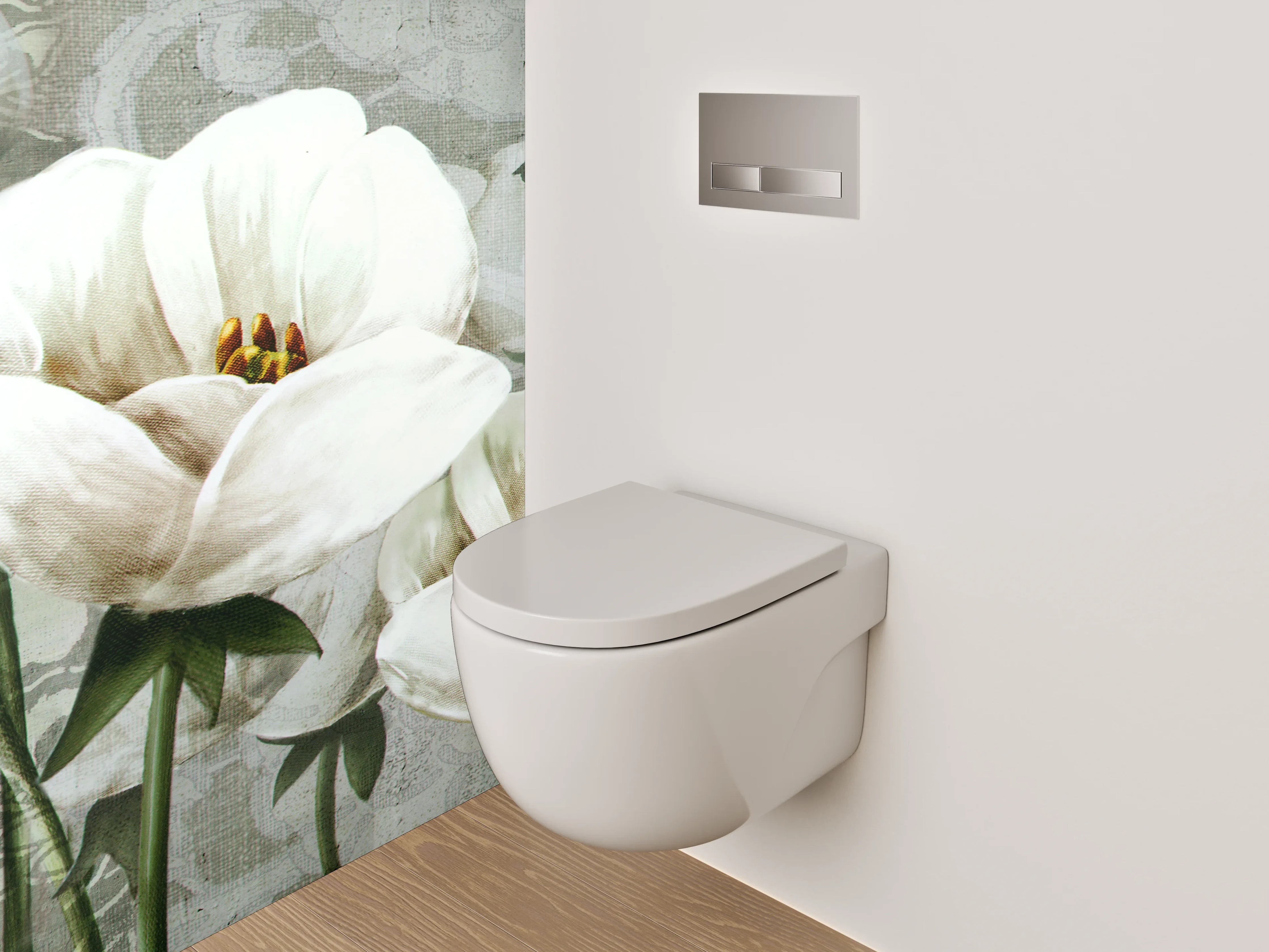 WC-Rückwand - Elegante weiße Blumen Aquarell