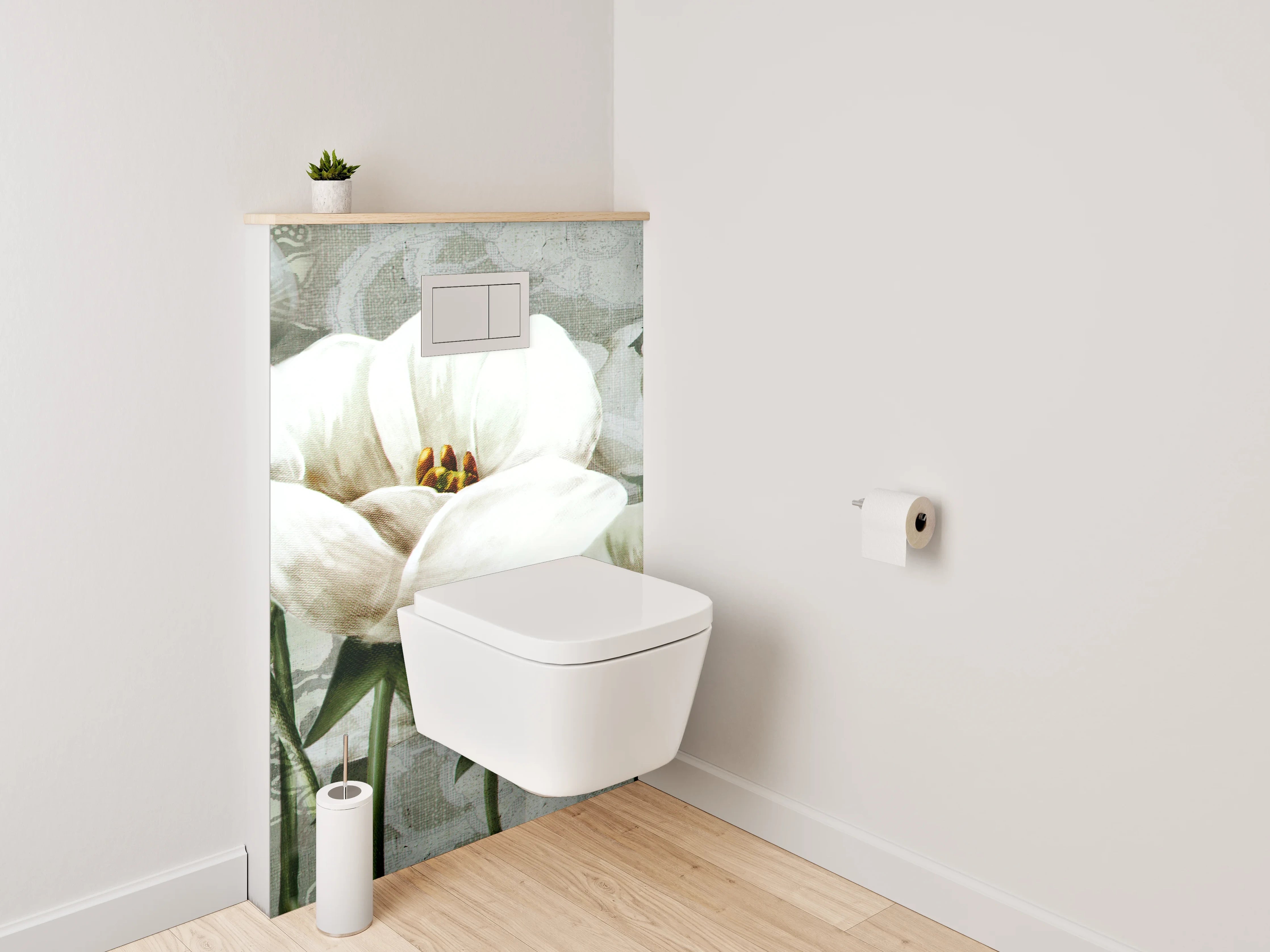 WC-Rückwand - Elegante weiße Blumen Aquarell