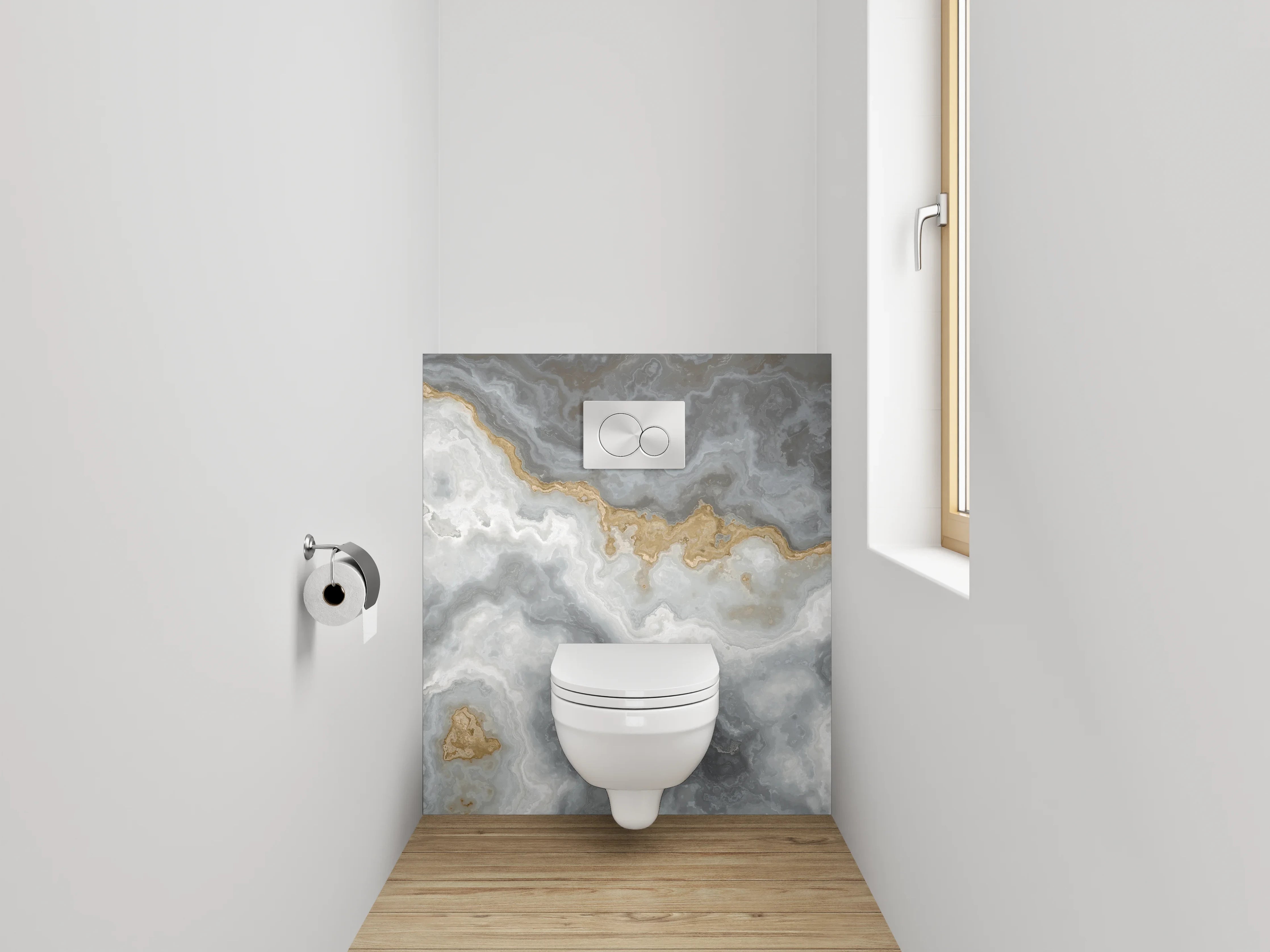 WC-Rückwand - Elegante weiße und graue Marmorstruktur