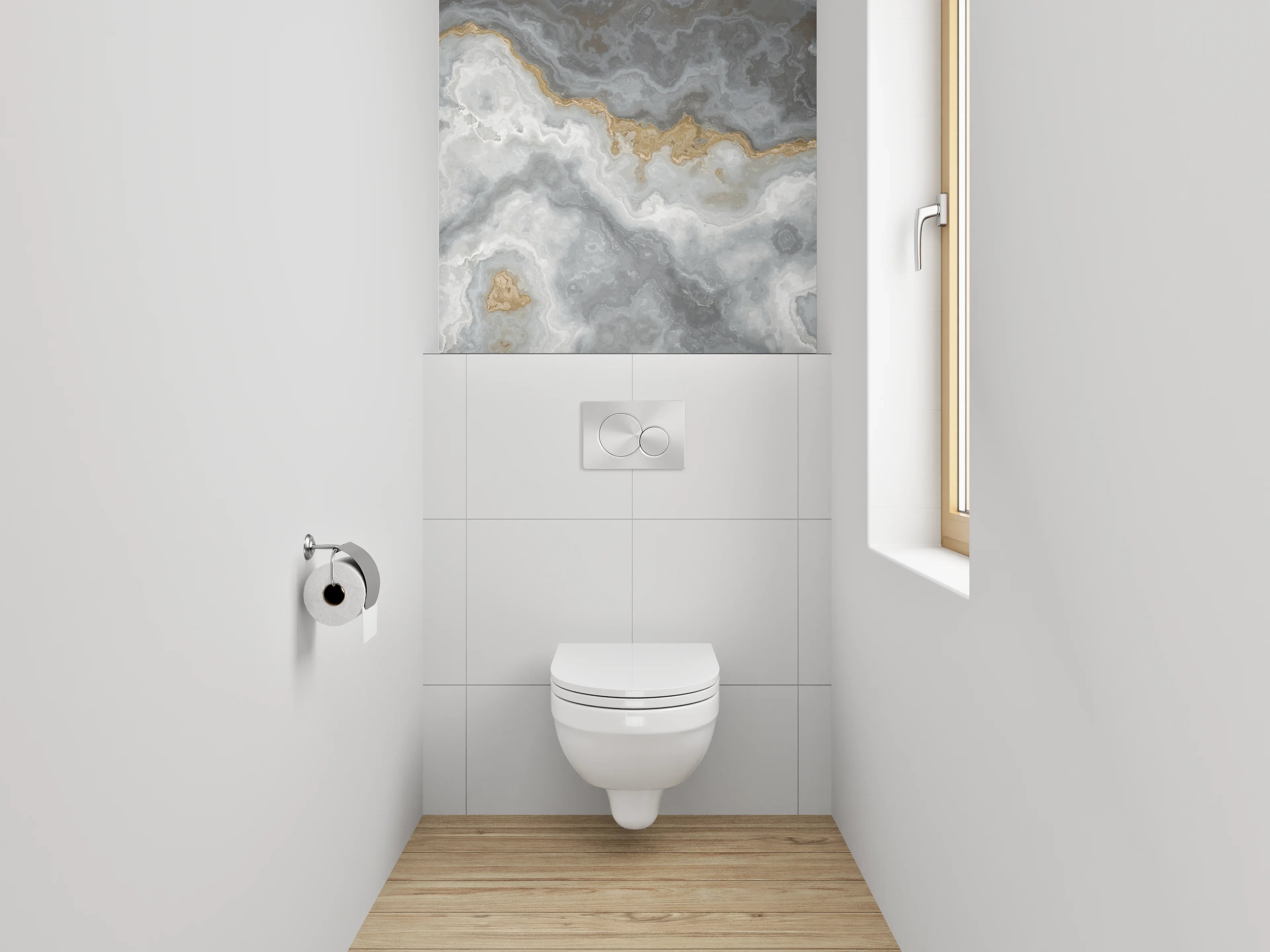 WC-Rückwand - Elegante weiße und graue Marmorstruktur