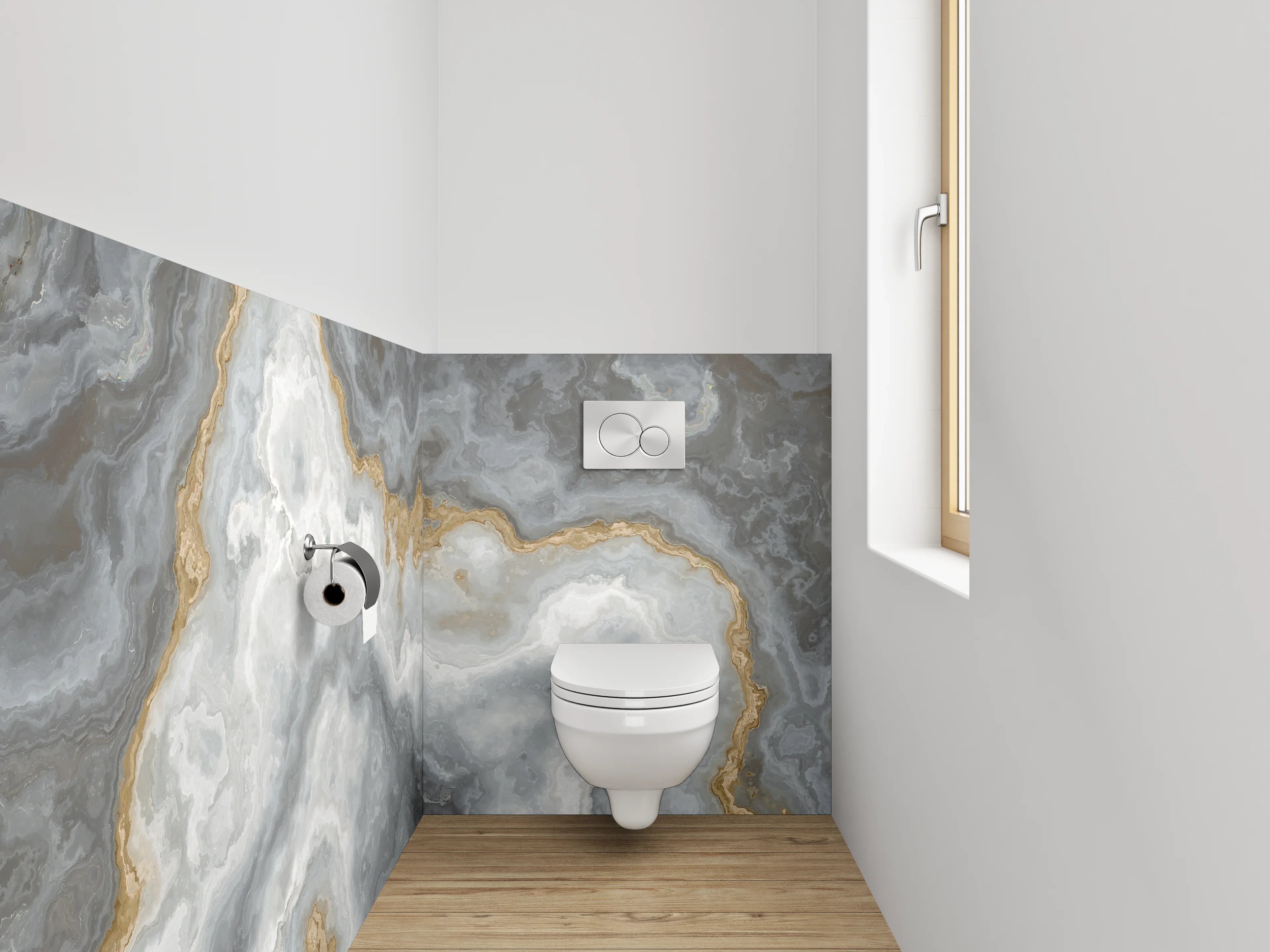 WC-Rückwand - Elegante weiße und graue Marmorstruktur