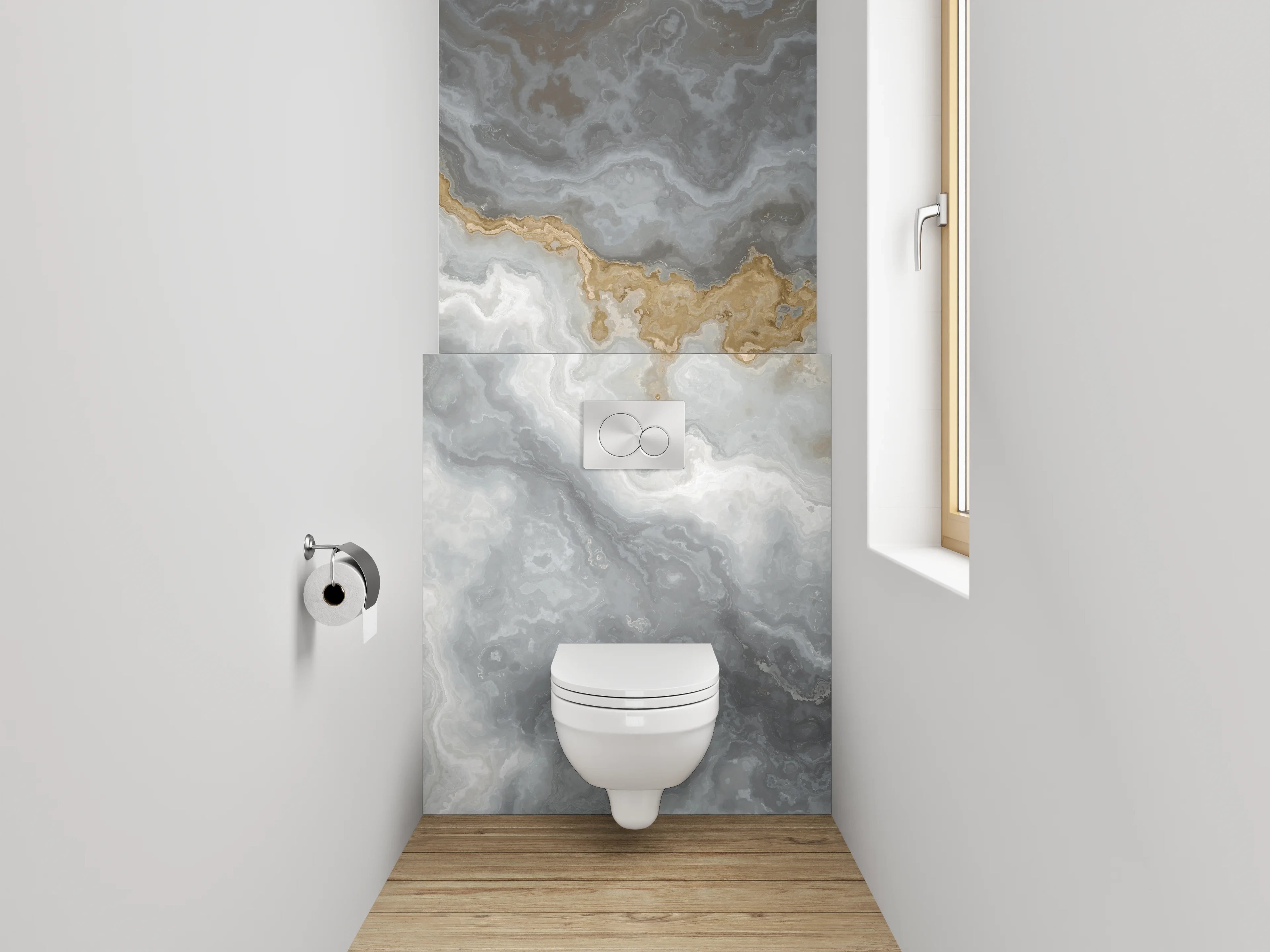 WC-Rückwand - Elegante weiße und graue Marmorstruktur