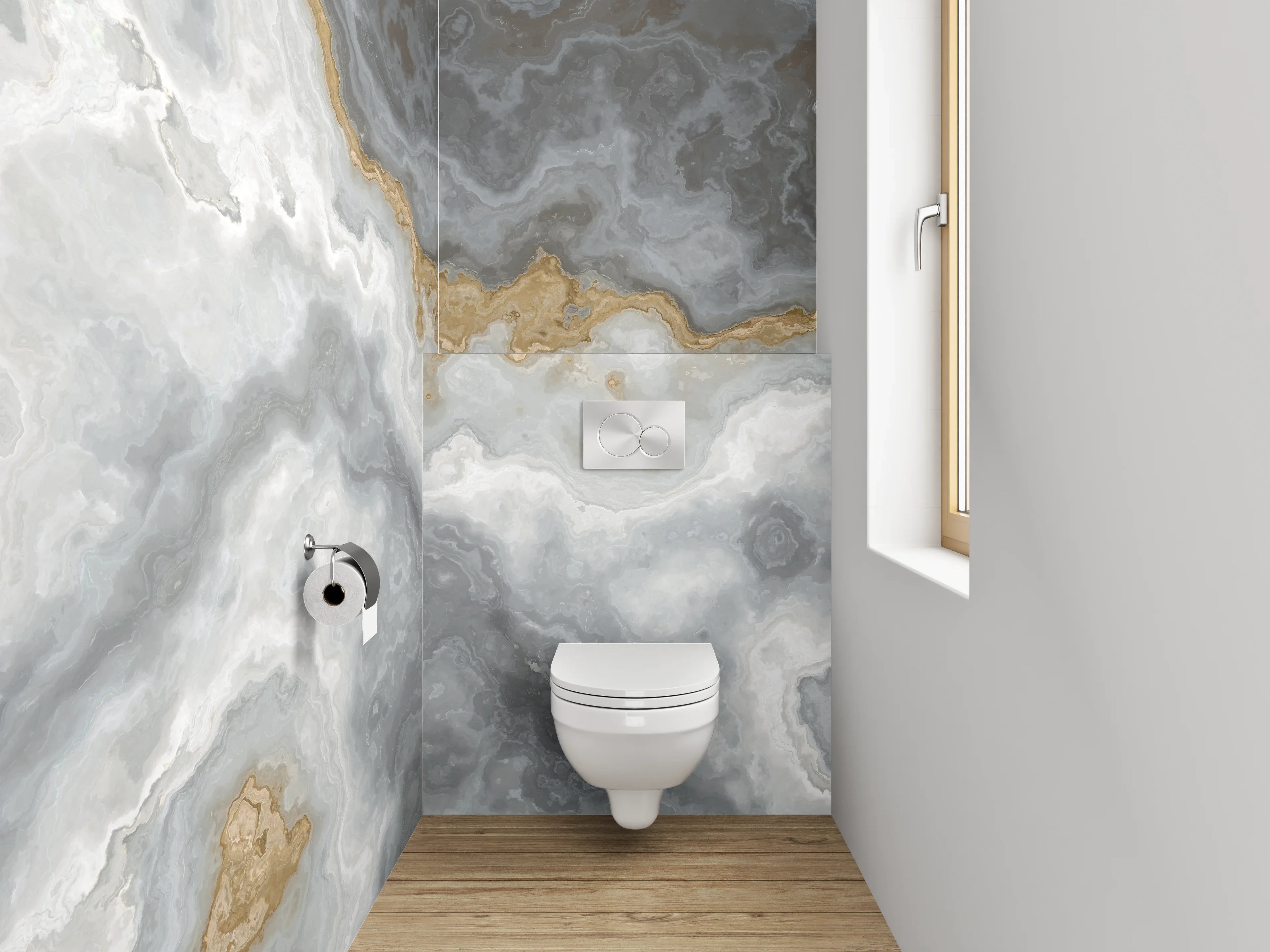 WC-Rückwand - Elegante weiße und graue Marmorstruktur