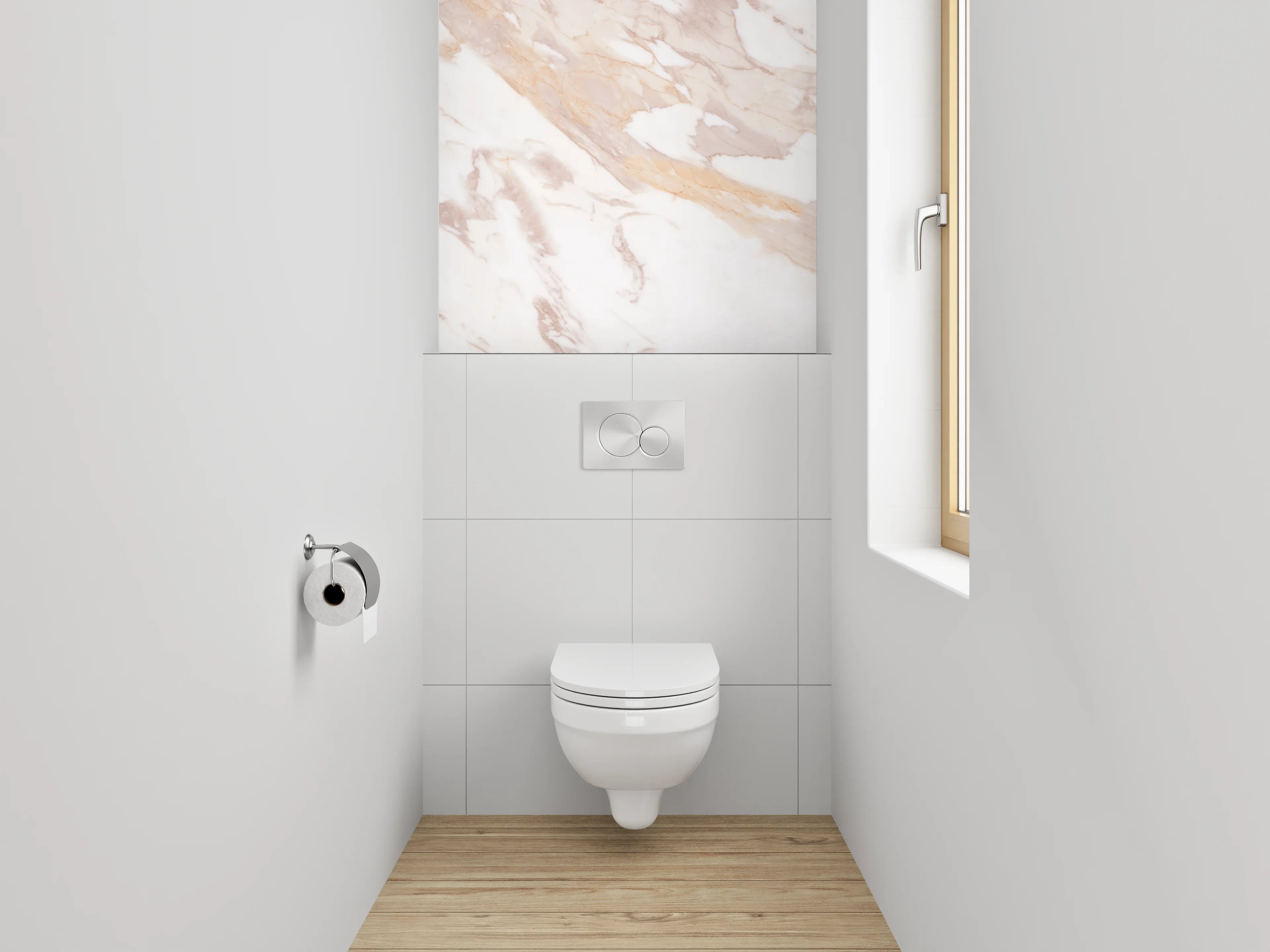 WC-Rückwand - Eleganter Grauschimmer auf Weißmarmor