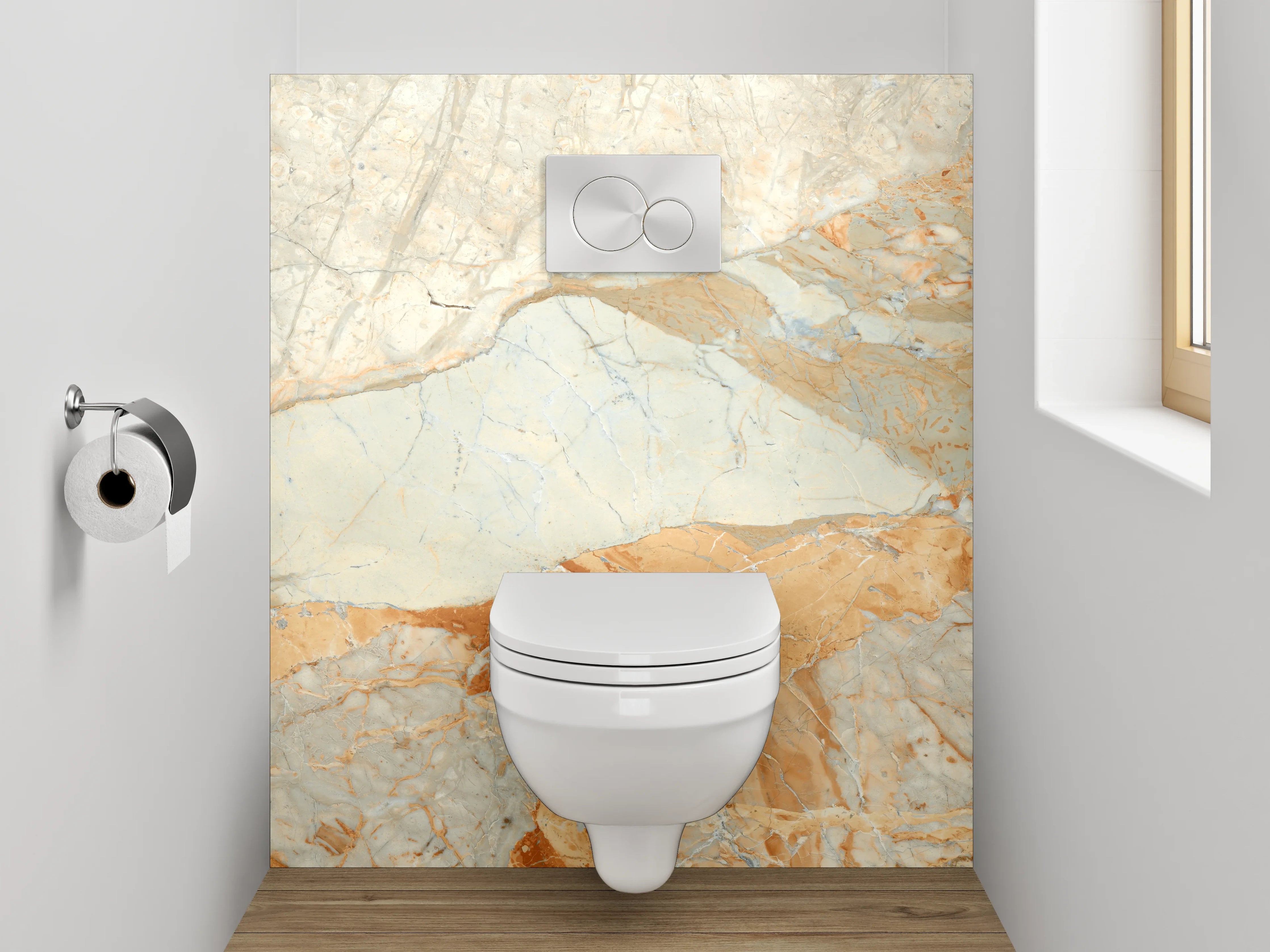 WC-Rückwand - Eleganter Marmor in Beige und Weiß