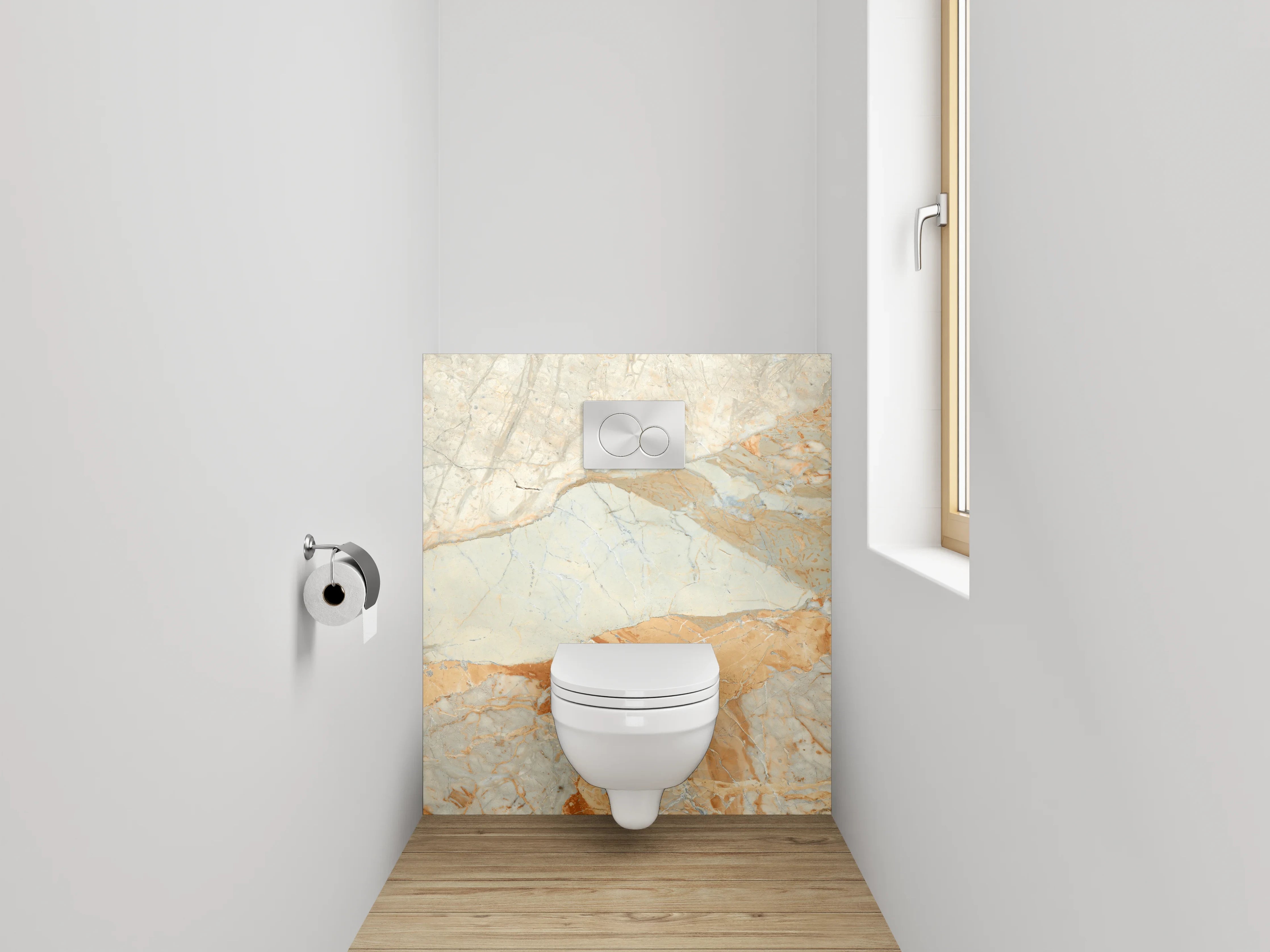 WC-Rückwand - Eleganter Marmor in Beige und Weiß
