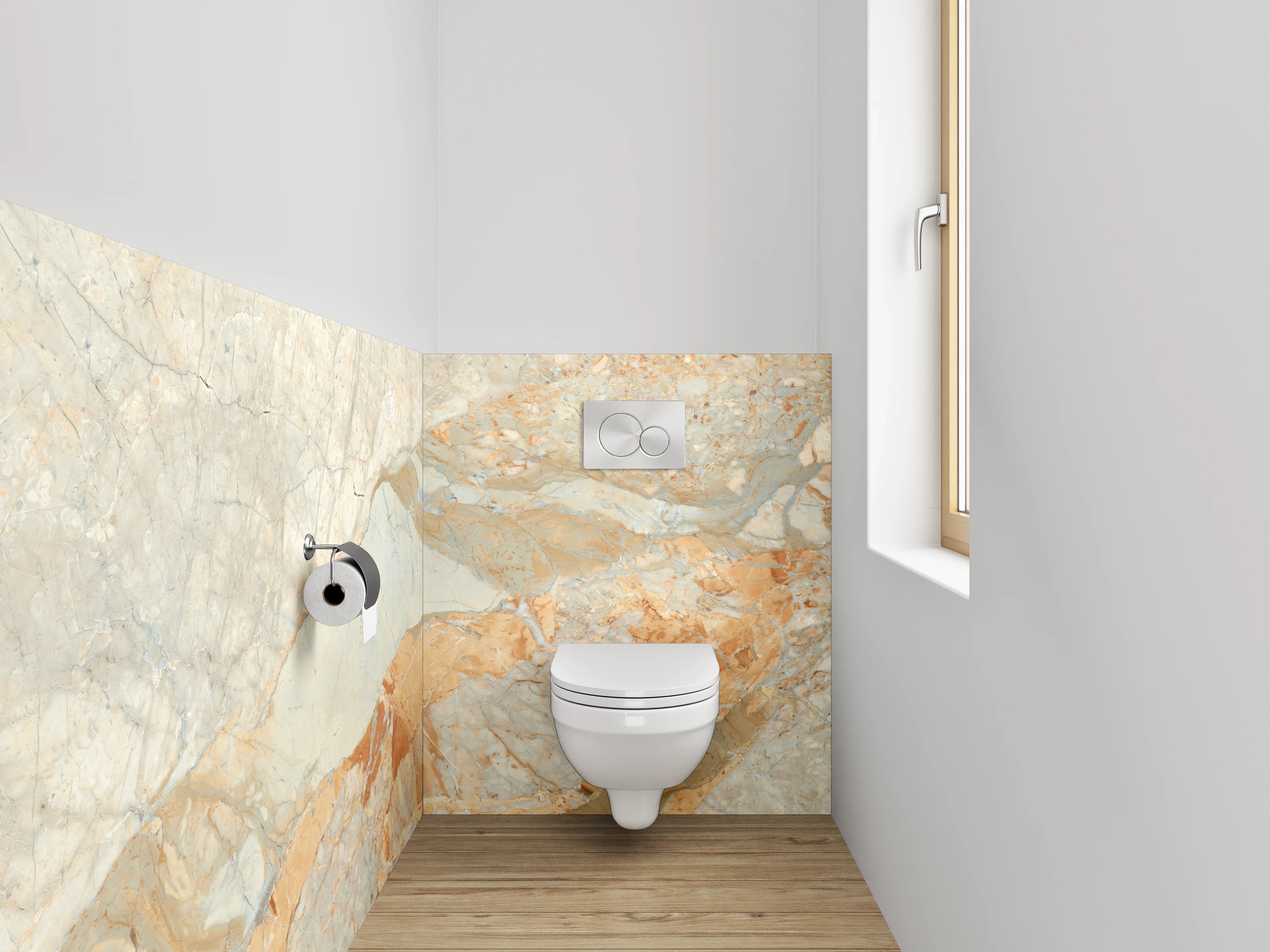 WC-Rückwand - Eleganter Marmor in Beige und Weiß