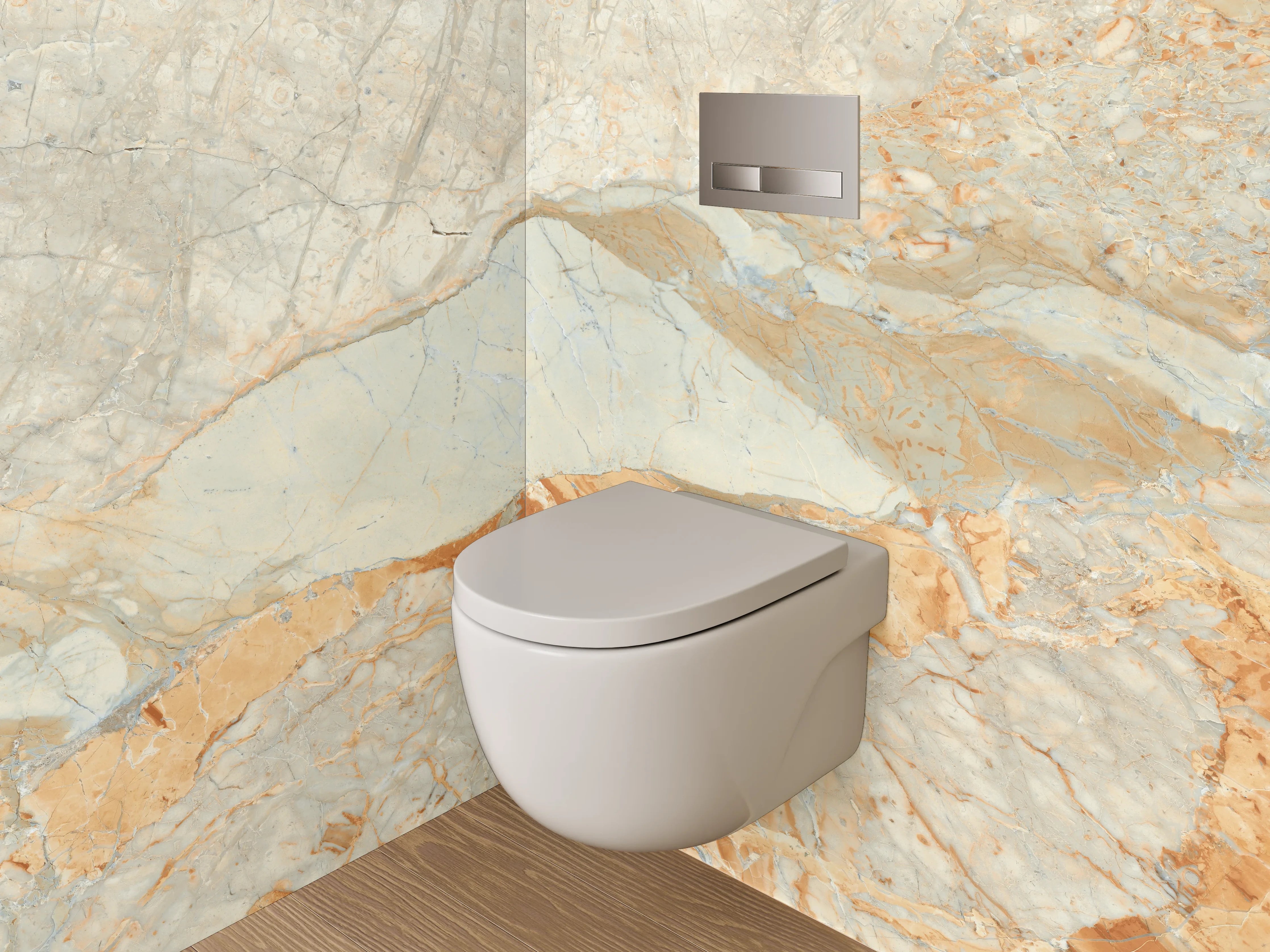 WC-Rückwand - Eleganter Marmor in Beige und Weiß