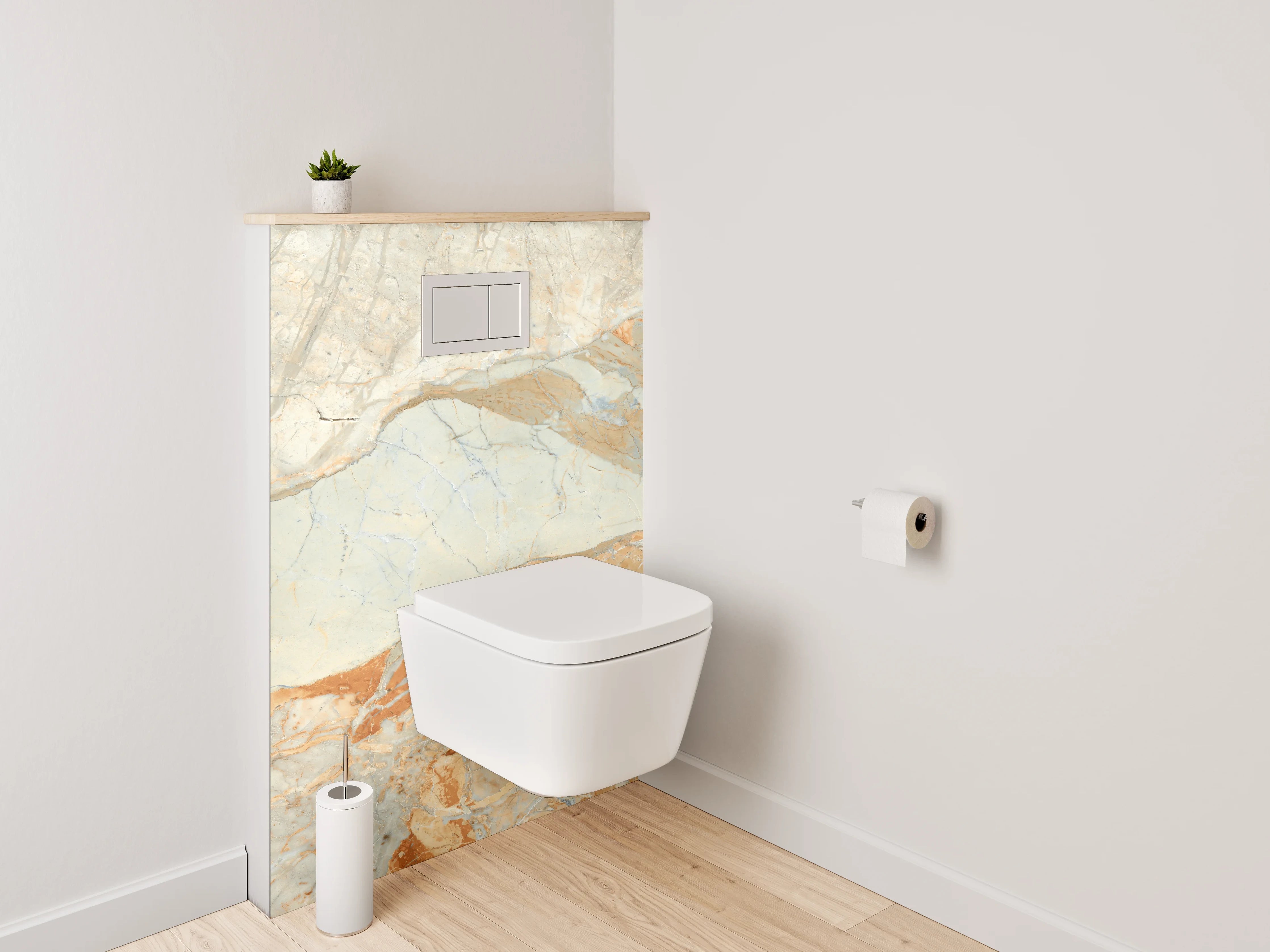 WC-Rückwand - Eleganter Marmor in Beige und Weiß