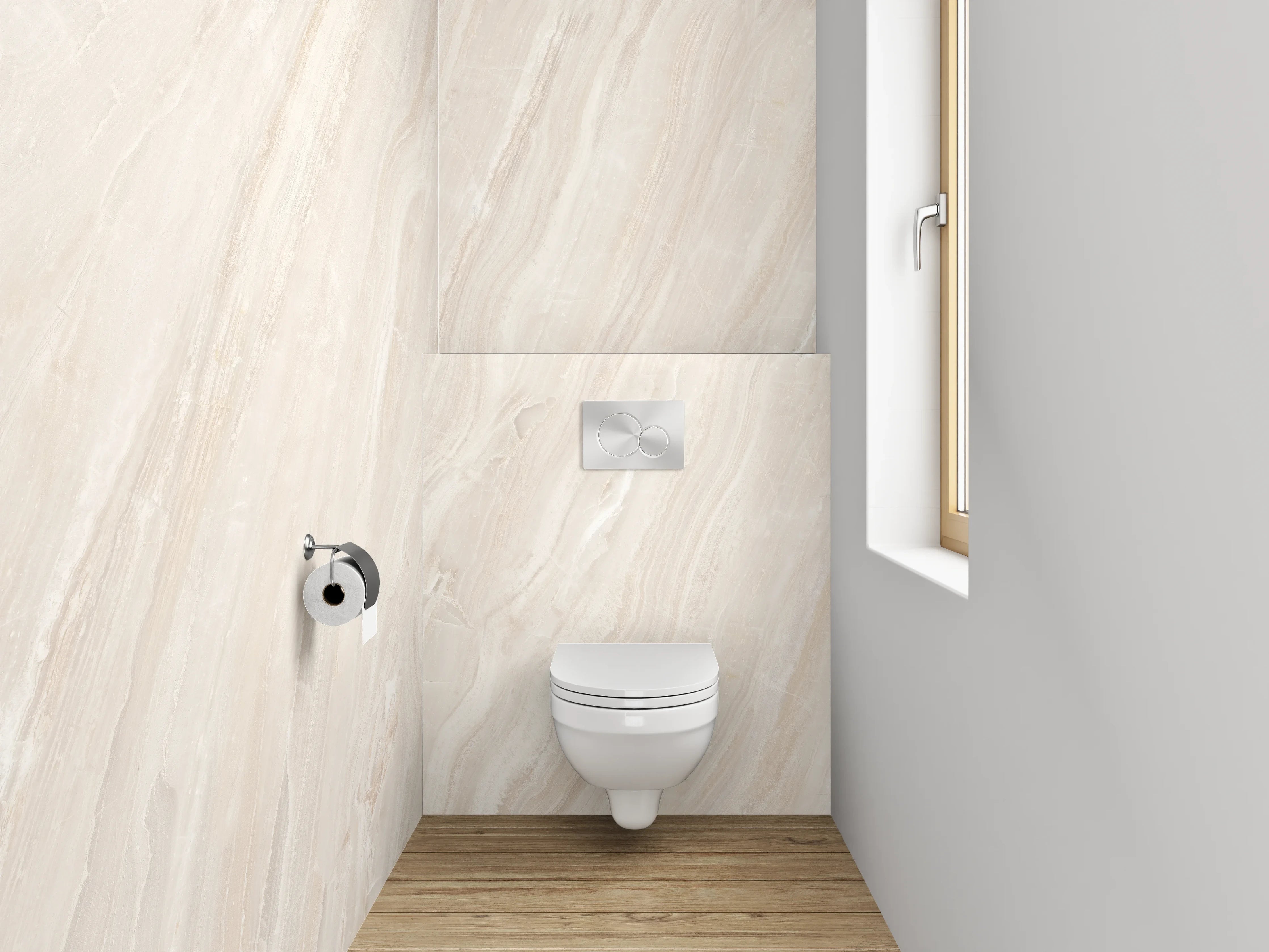 WC-Rückwand - Eleganter Marmor in Creme-Beige