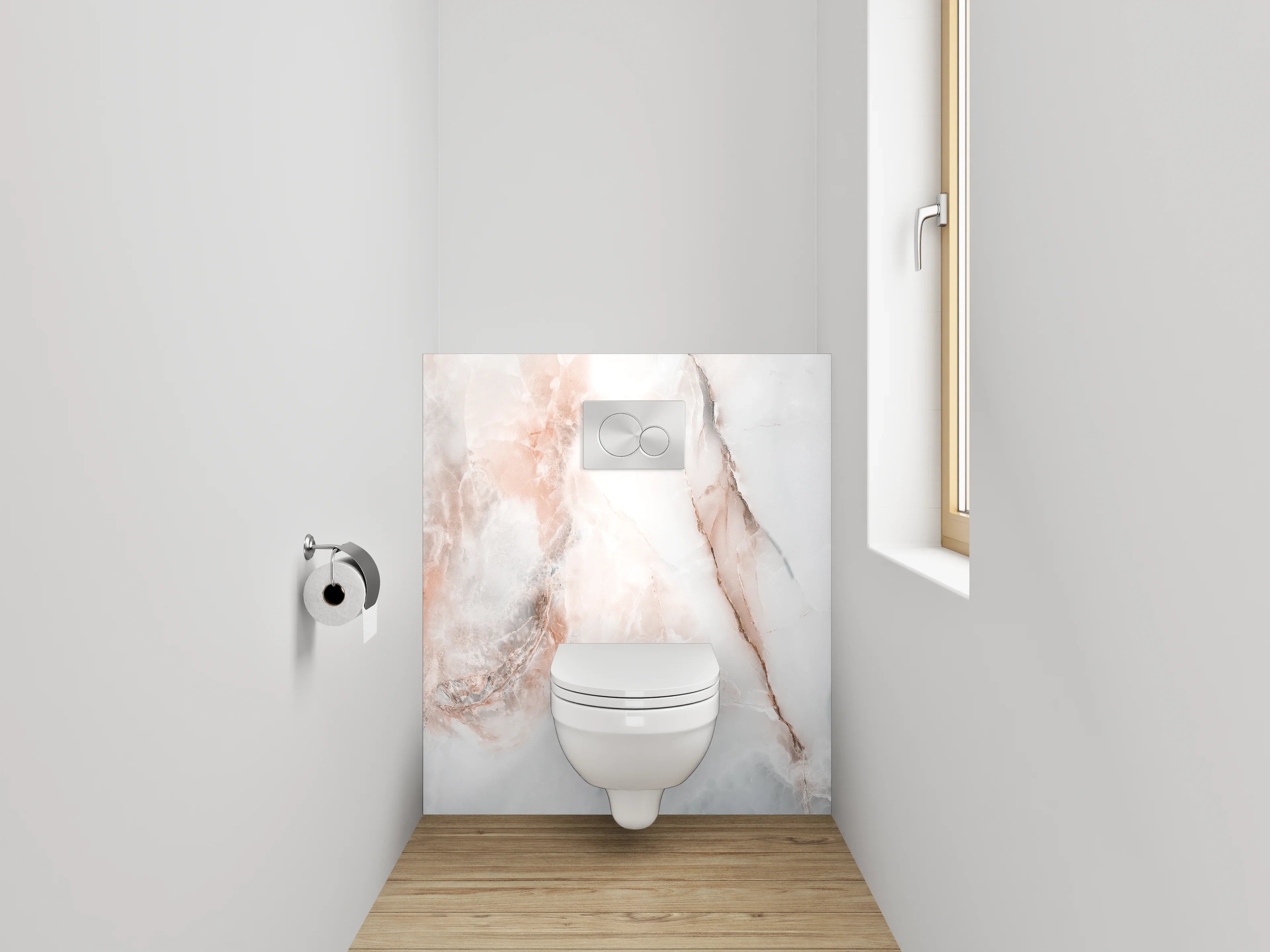 WC-Rückwand - Eleganter Marmor in Weiß und Rosa