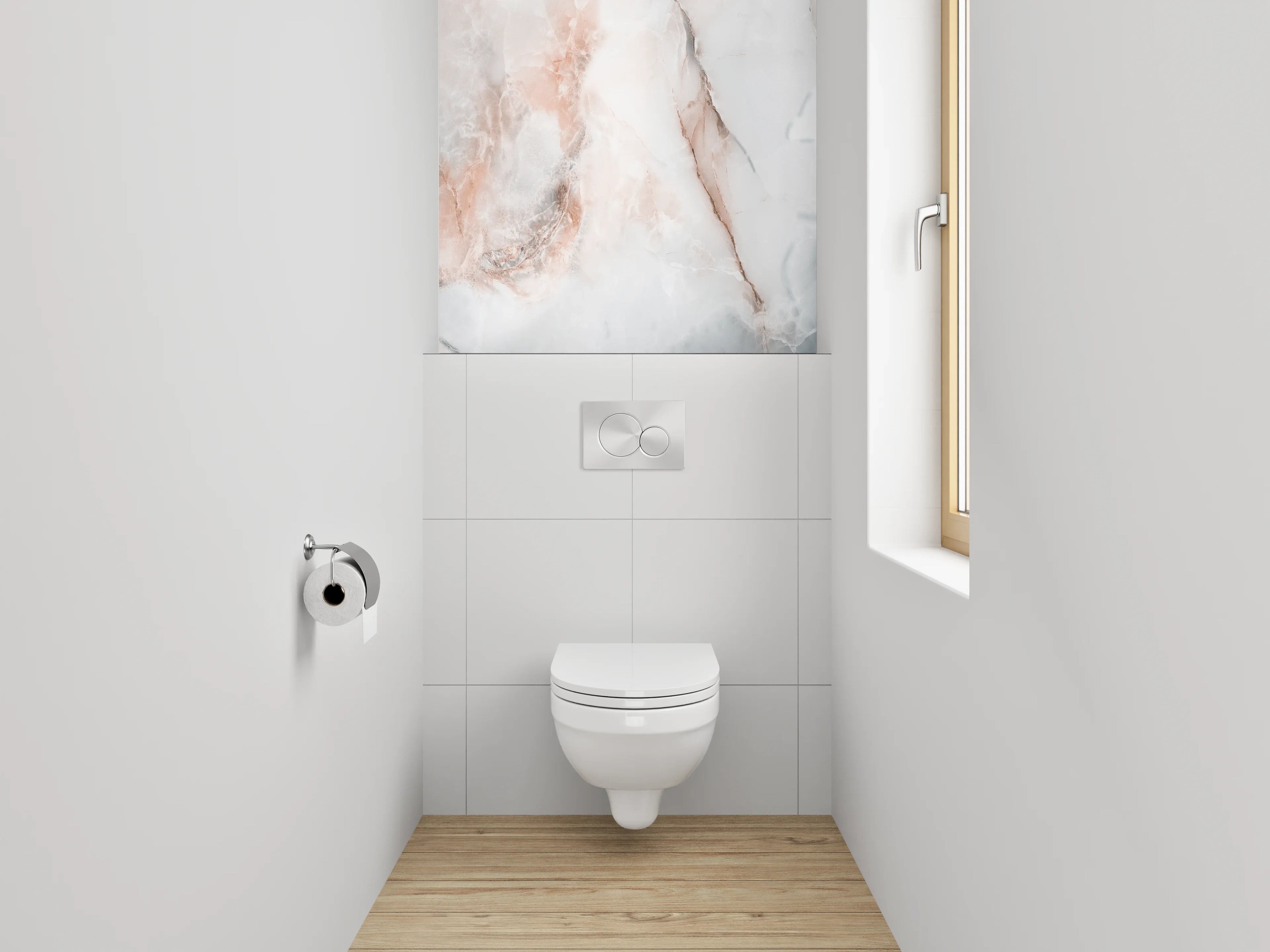 WC-Rückwand - Eleganter Marmor in Weiß und Rosa