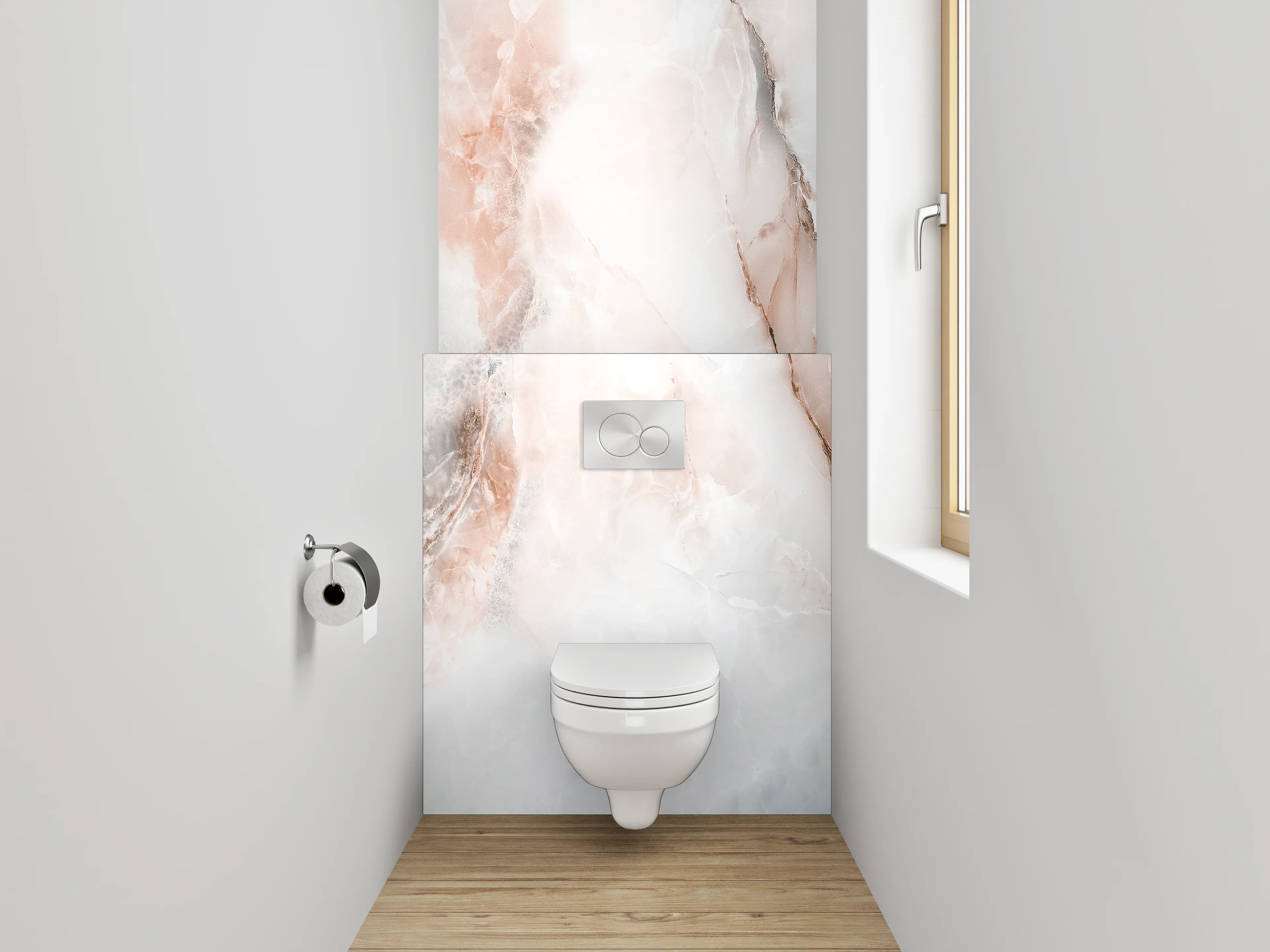WC-Rückwand - Eleganter Marmor in Weiß und Rosa