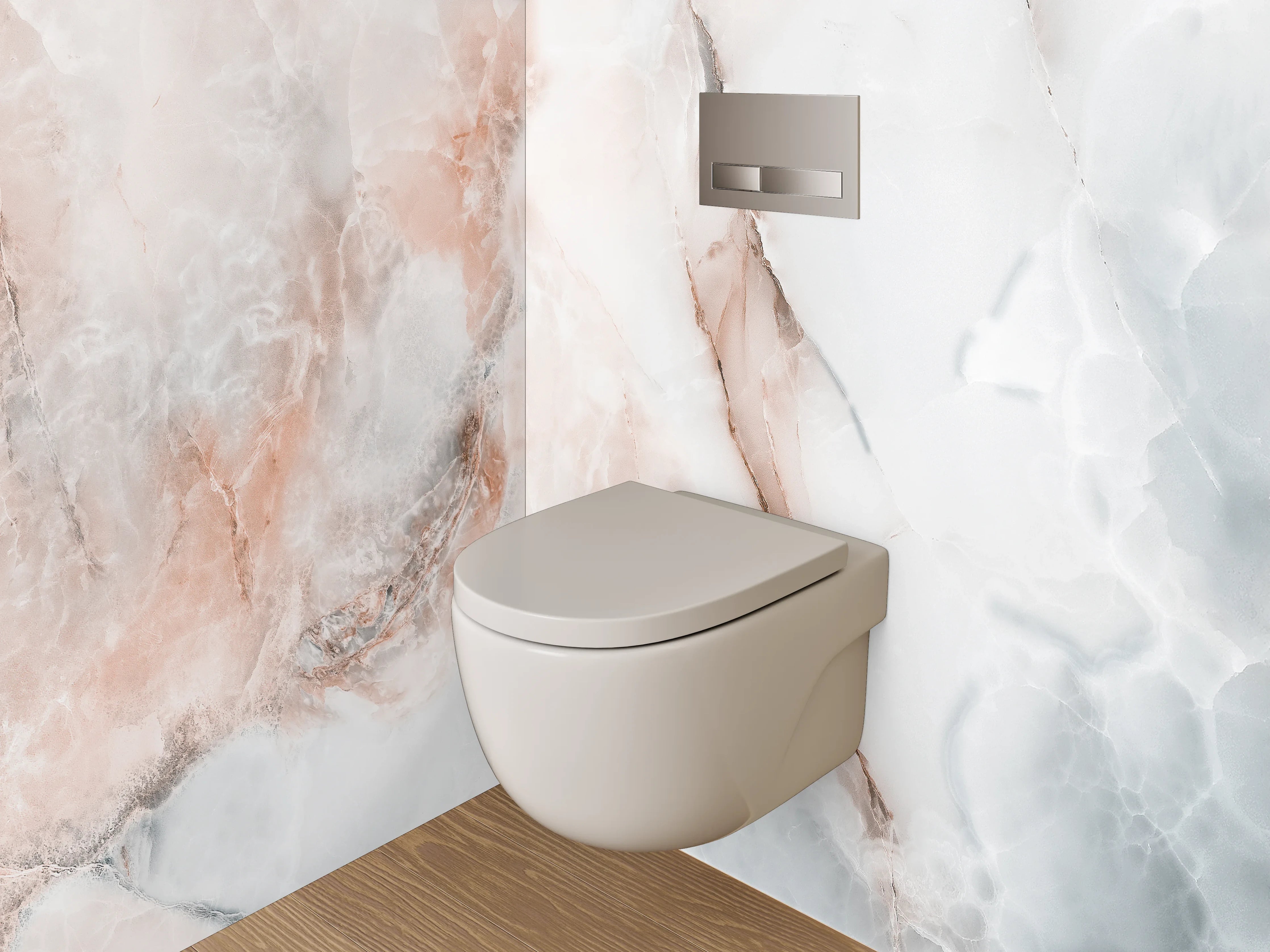 WC-Rückwand - Eleganter Marmor in Weiß und Rosa