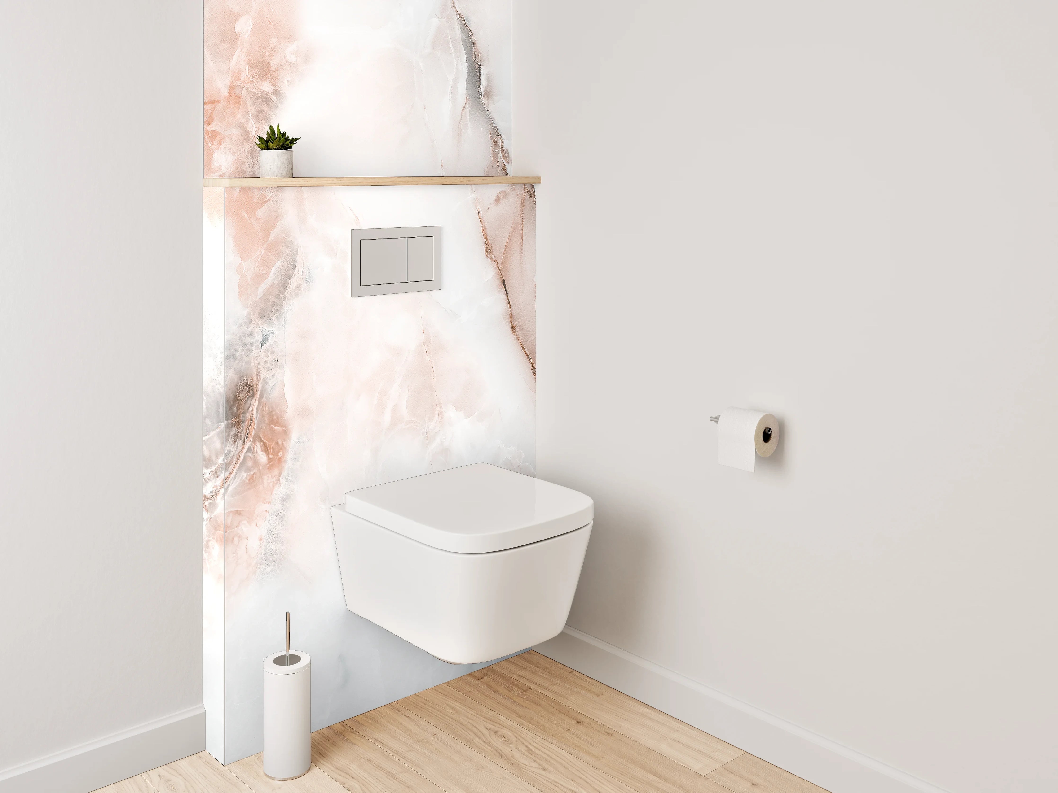 WC-Rückwand - Eleganter Marmor in Weiß und Rosa