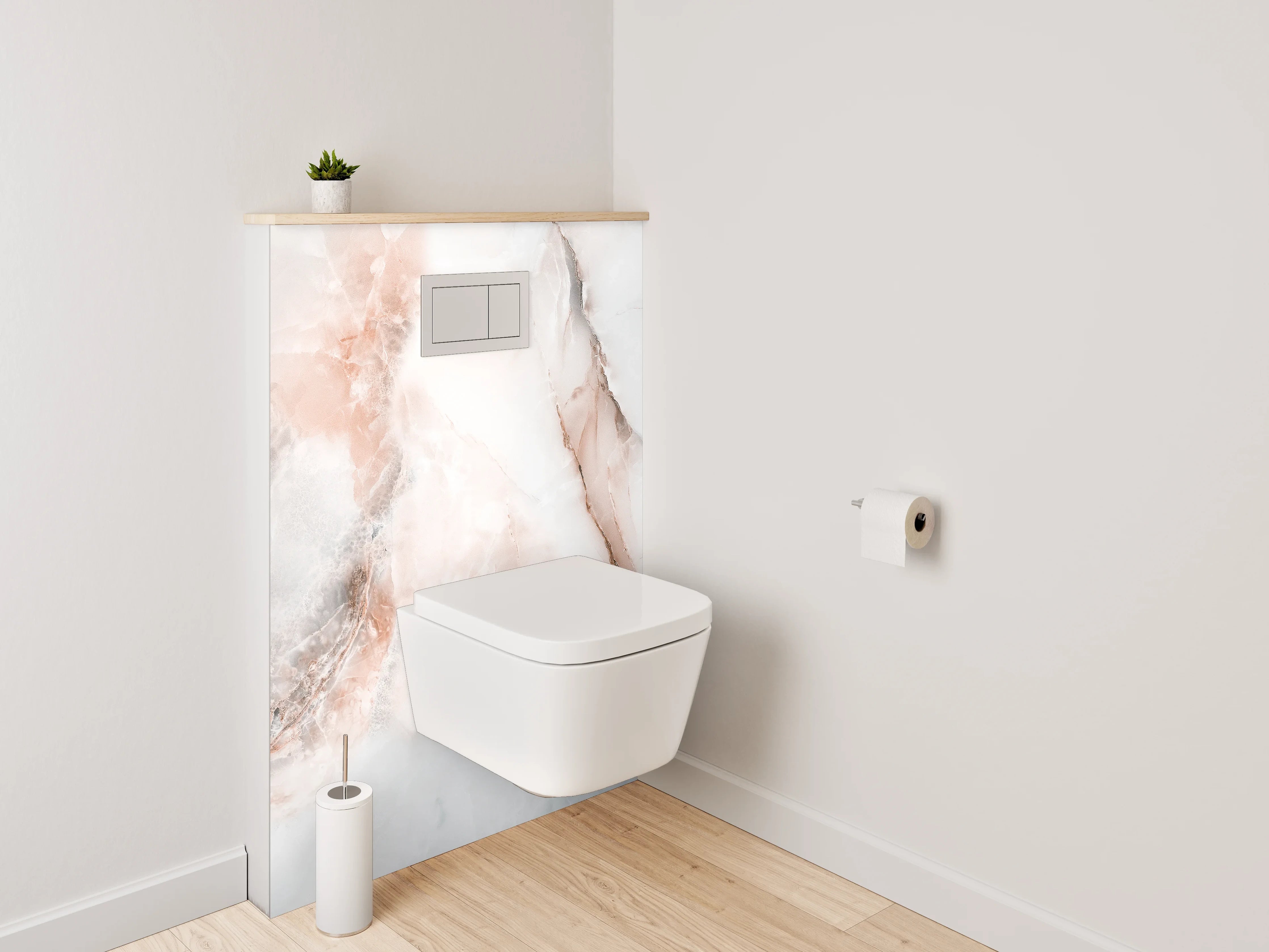 WC-Rückwand - Eleganter Marmor in Weiß und Rosa