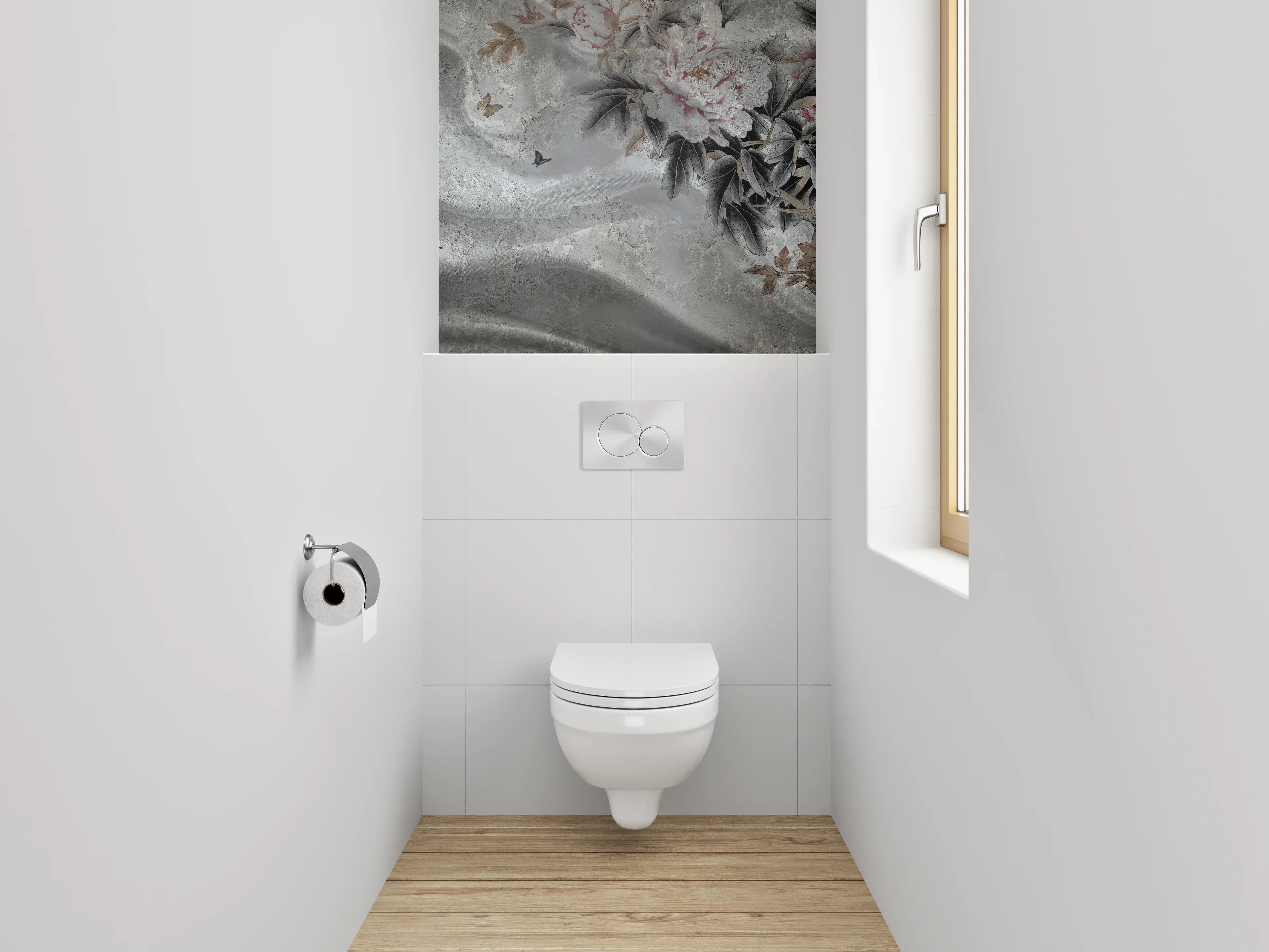 WC-Rückwand - Eleganter Marmor mit floraler Malerei