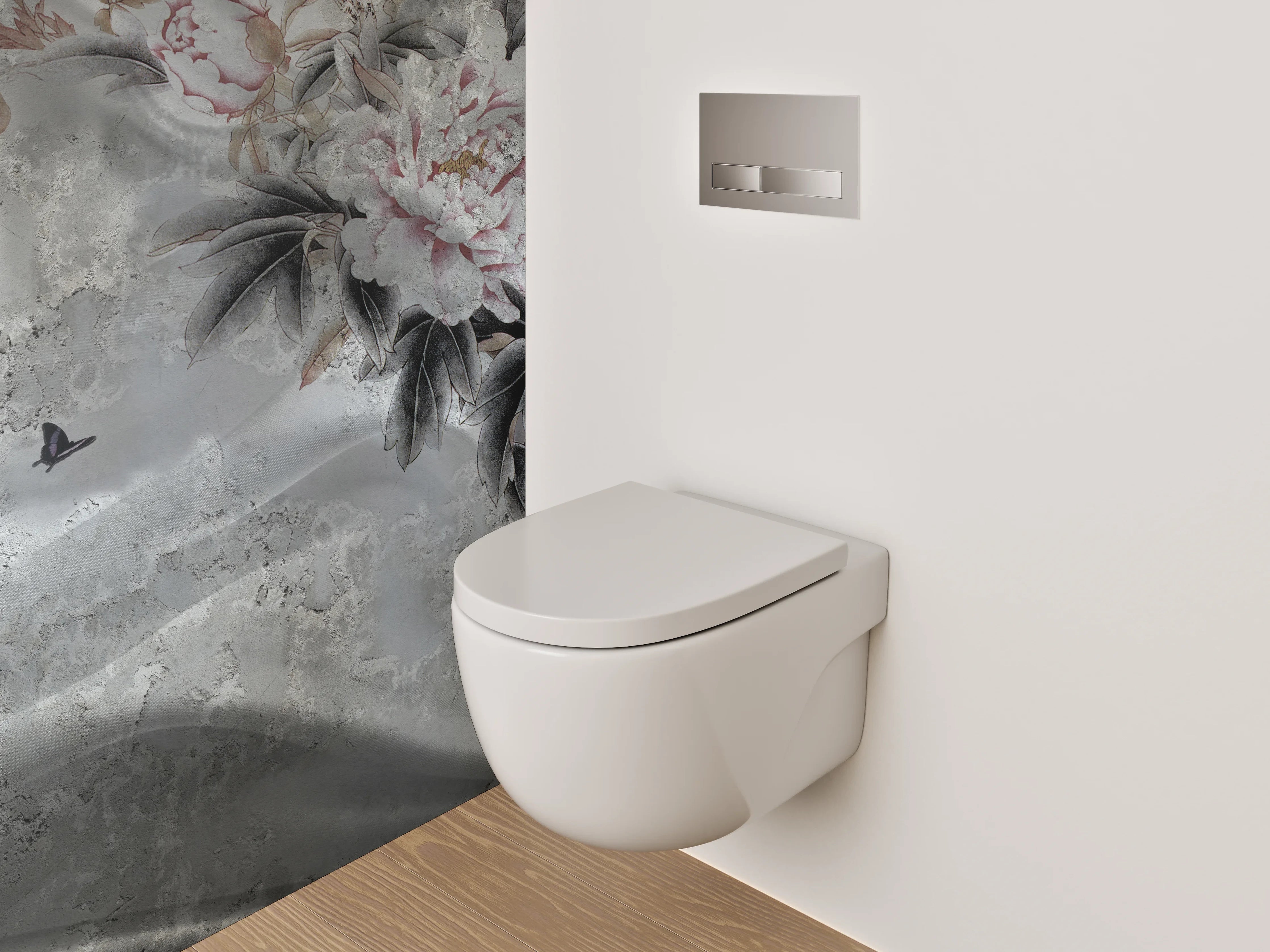 WC-Rückwand - Eleganter Marmor mit floraler Malerei