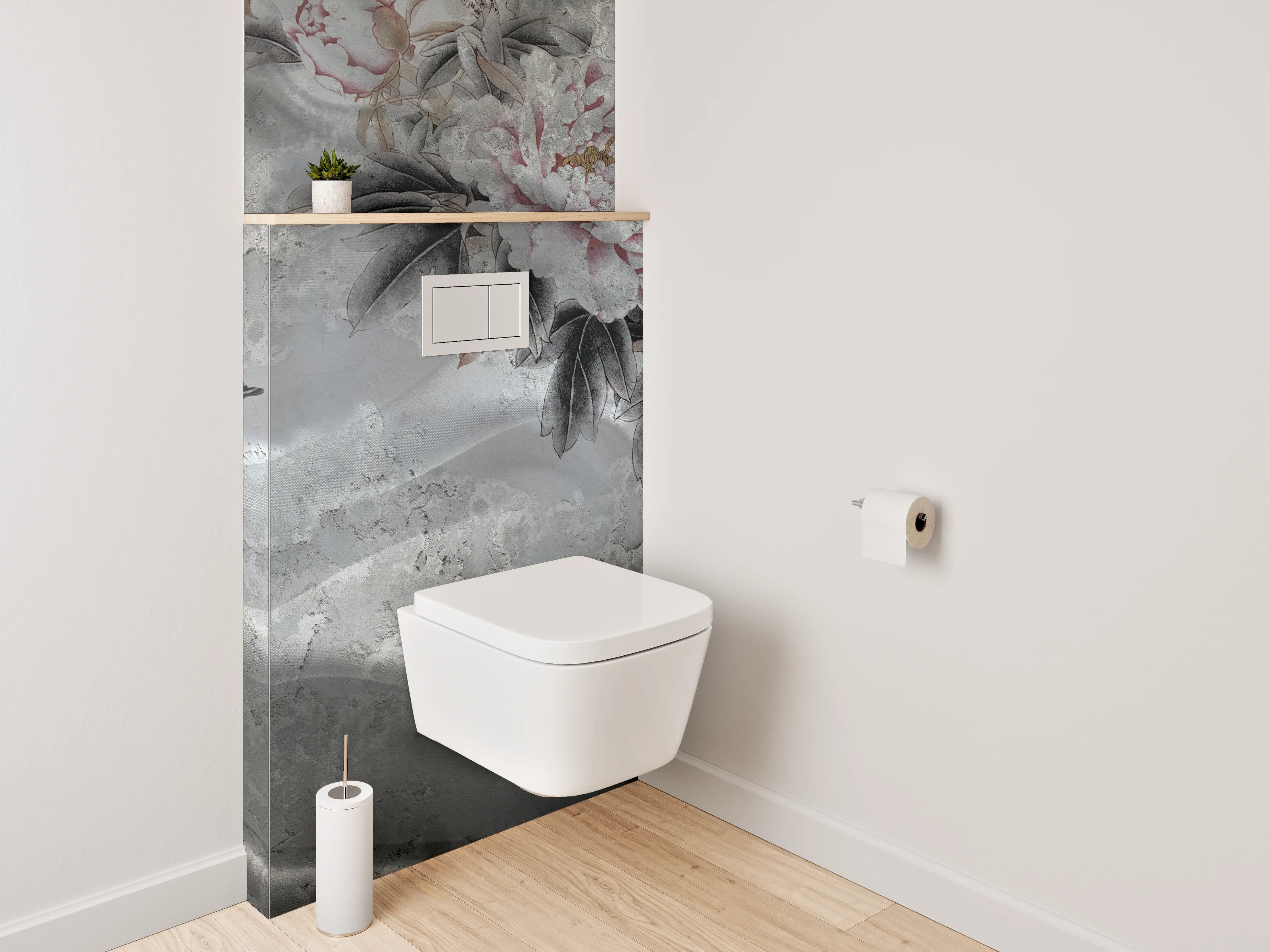 WC-Rückwand - Eleganter Marmor mit floraler Malerei