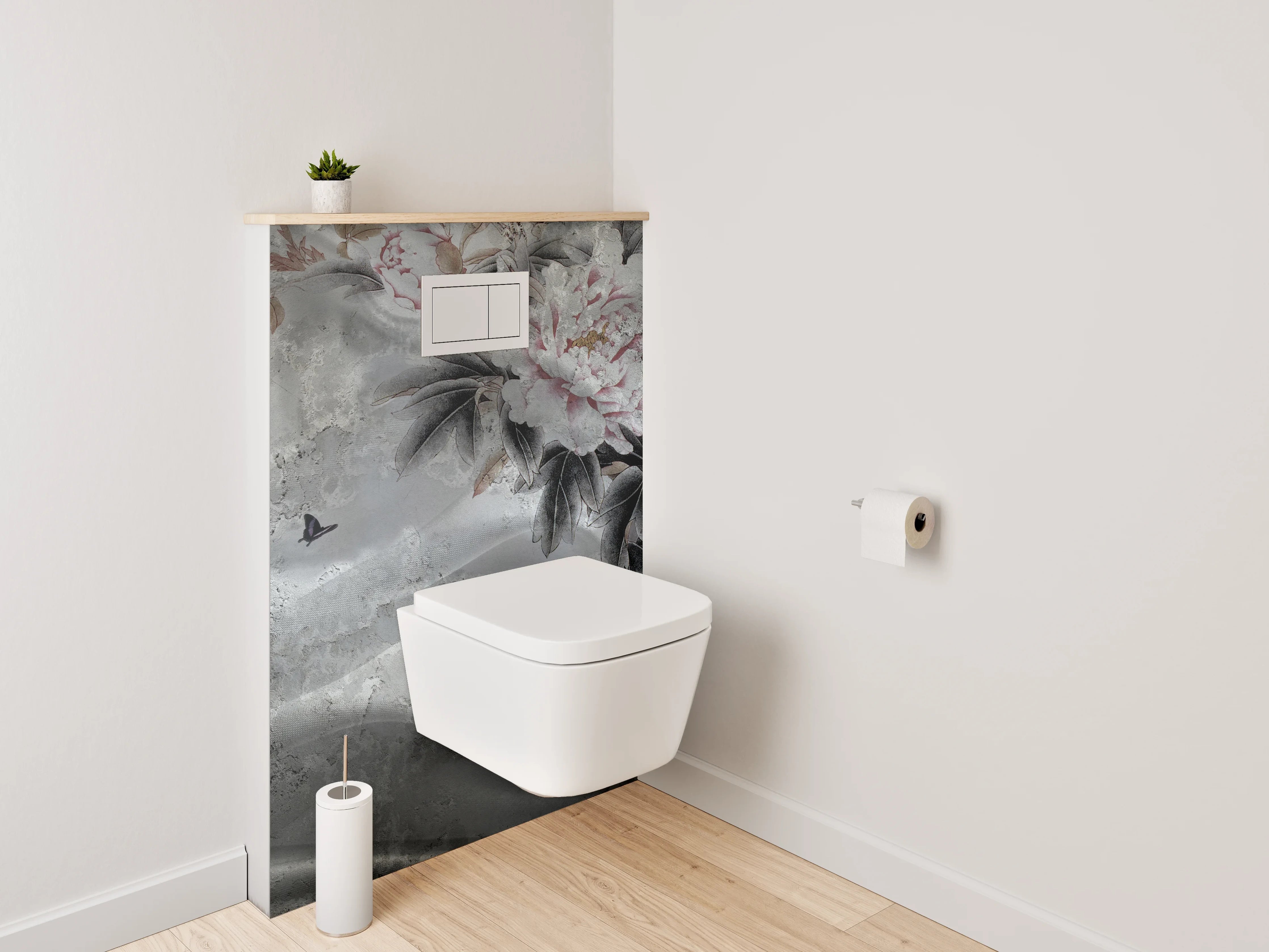 WC-Rückwand - Eleganter Marmor mit floraler Malerei