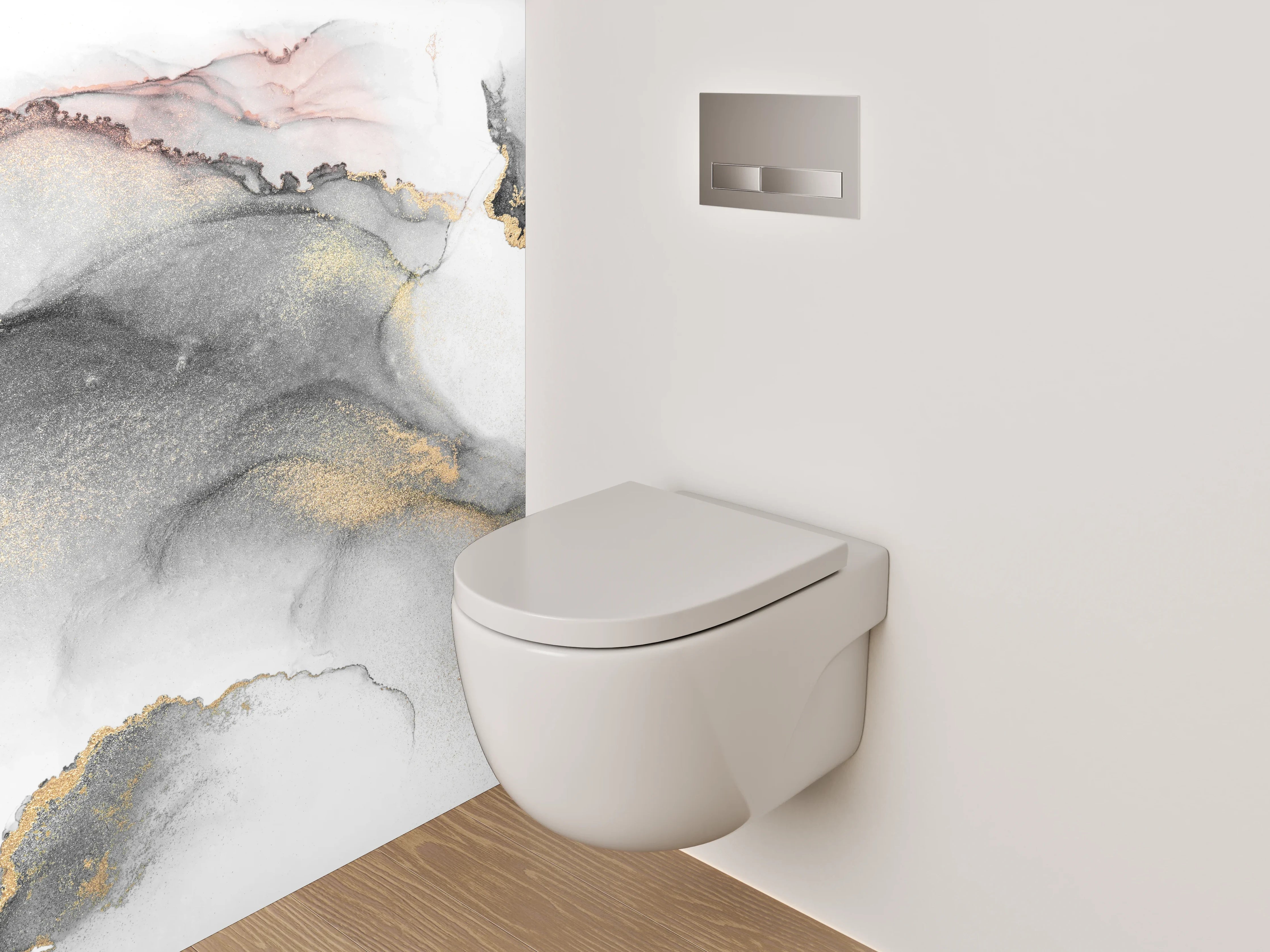 WC-Rückwand - Eleganter Schwarz-Weiß Gold Aquarell-Look