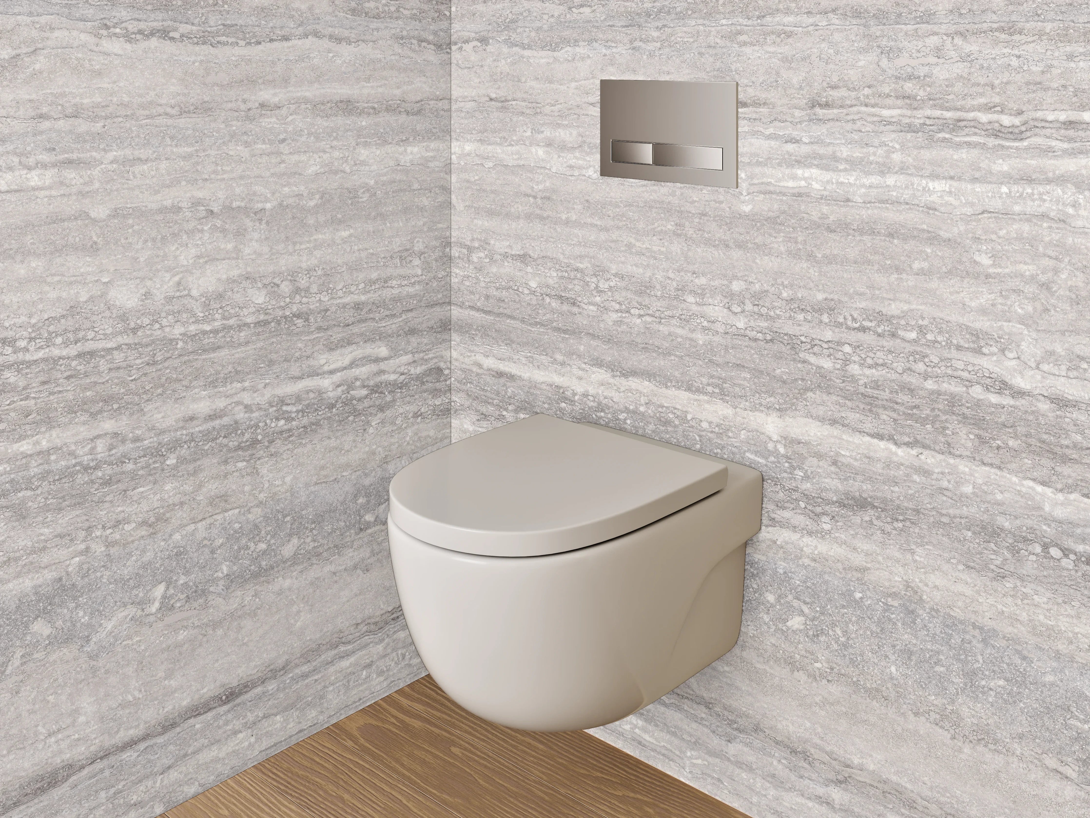 WC-Rückwand - Eleganter Travertin-Look in Grau-Weiß