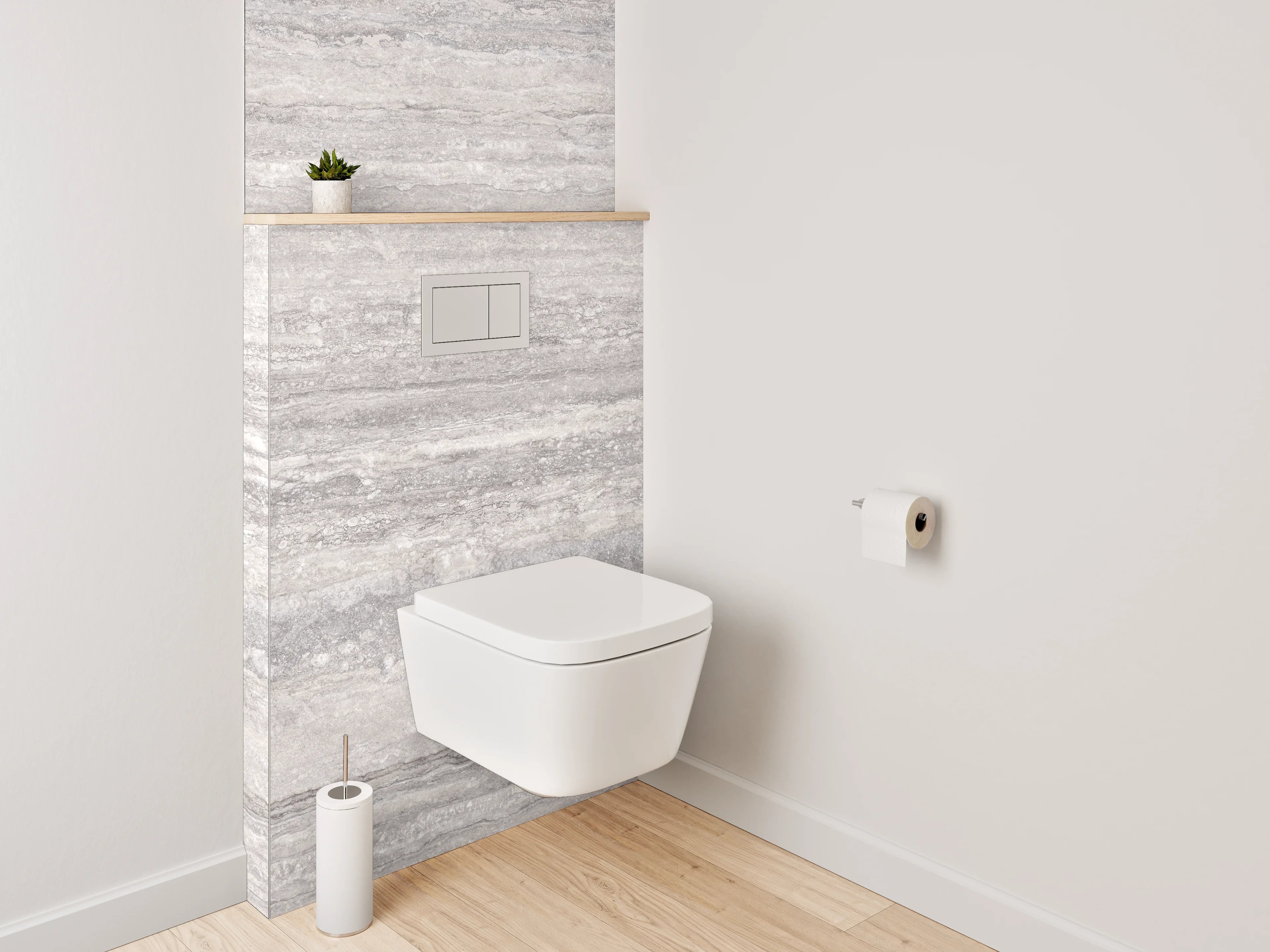 WC-Rückwand - Eleganter Travertin-Look in Grau-Weiß