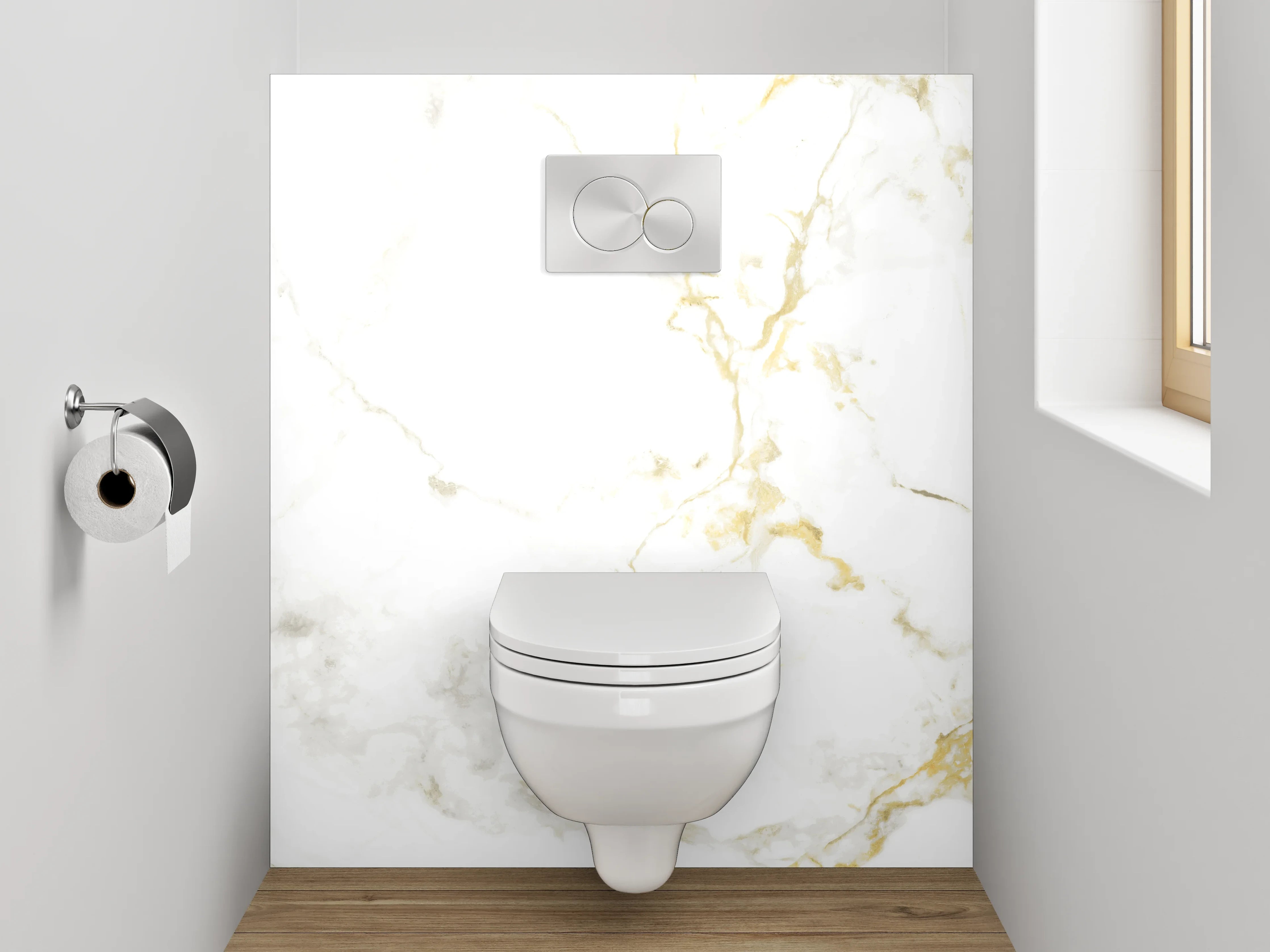 WC-Rückwand - Eleganter Weiß-Gold-Marmor Look