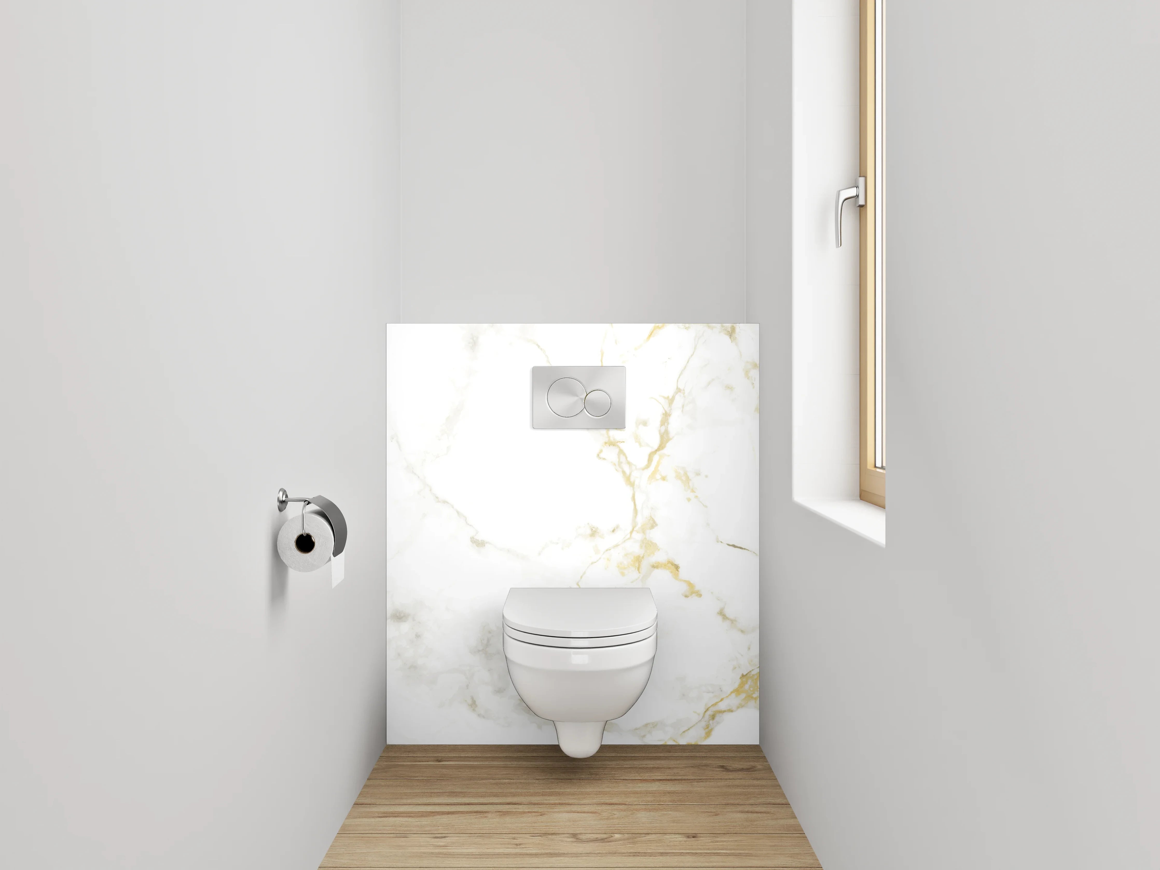 WC-Rückwand - Eleganter Weiß-Gold-Marmor Look