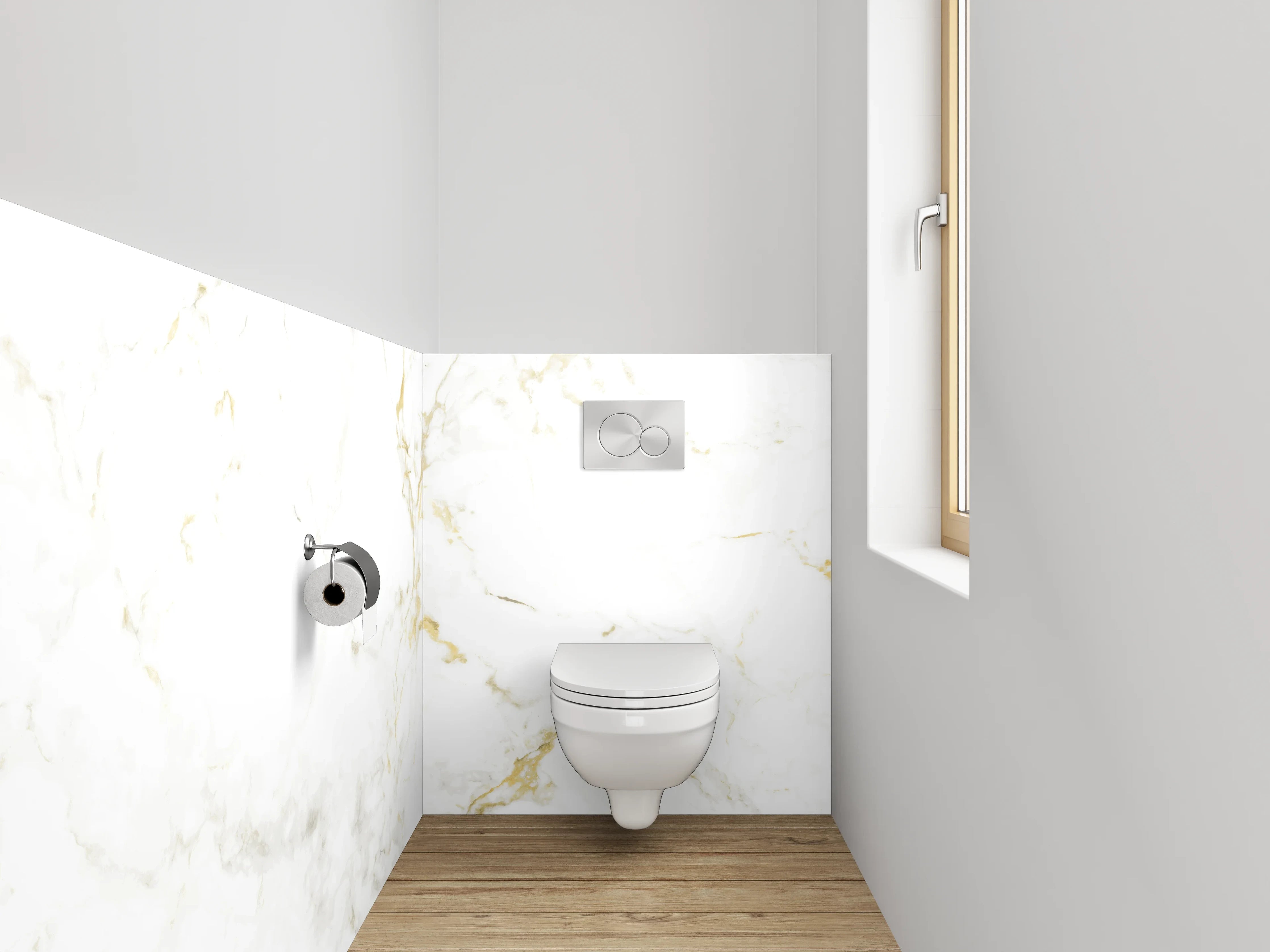 WC-Rückwand - Eleganter Weiß-Gold-Marmor Look