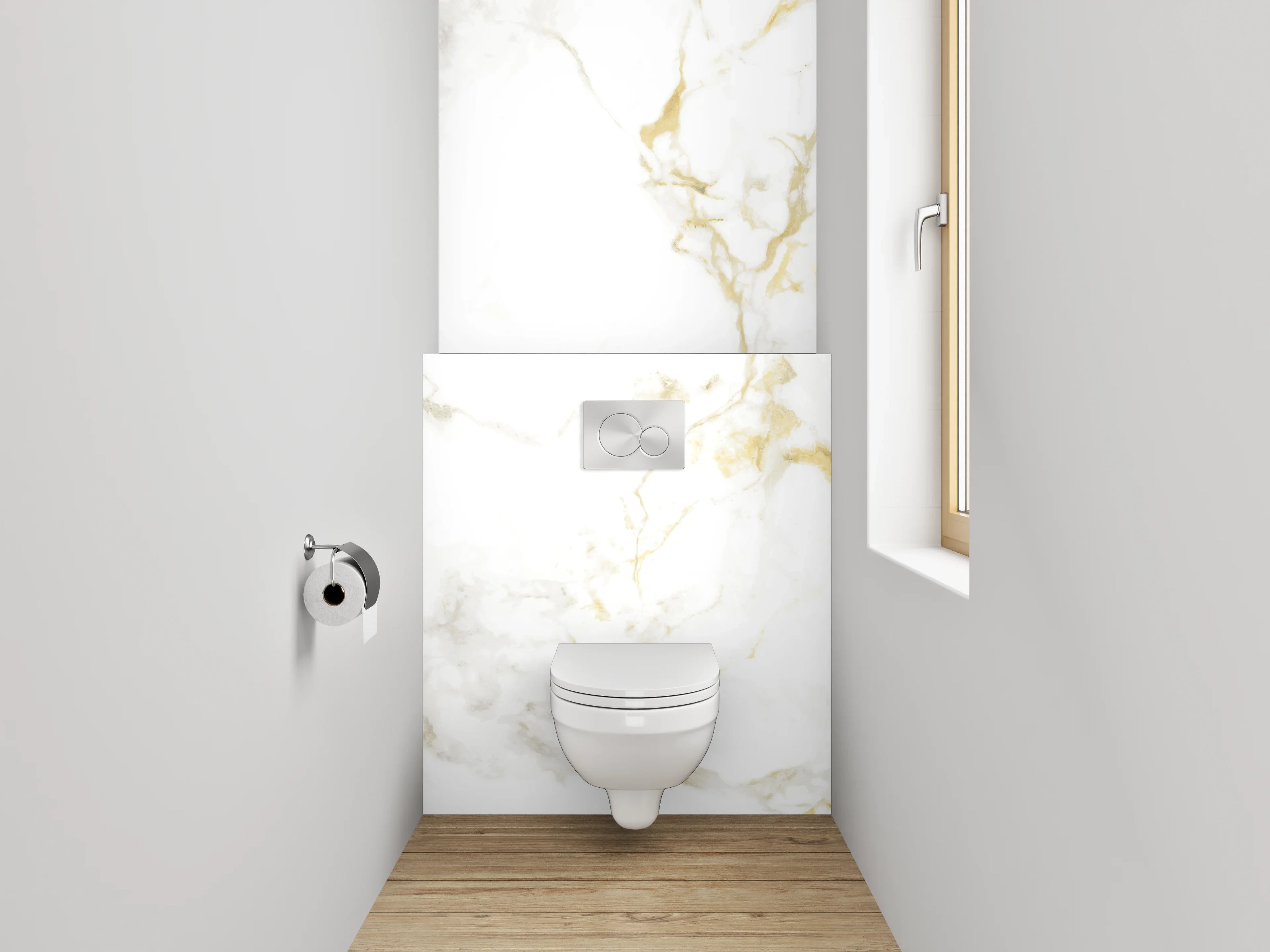 WC-Rückwand - Eleganter Weiß-Gold-Marmor Look