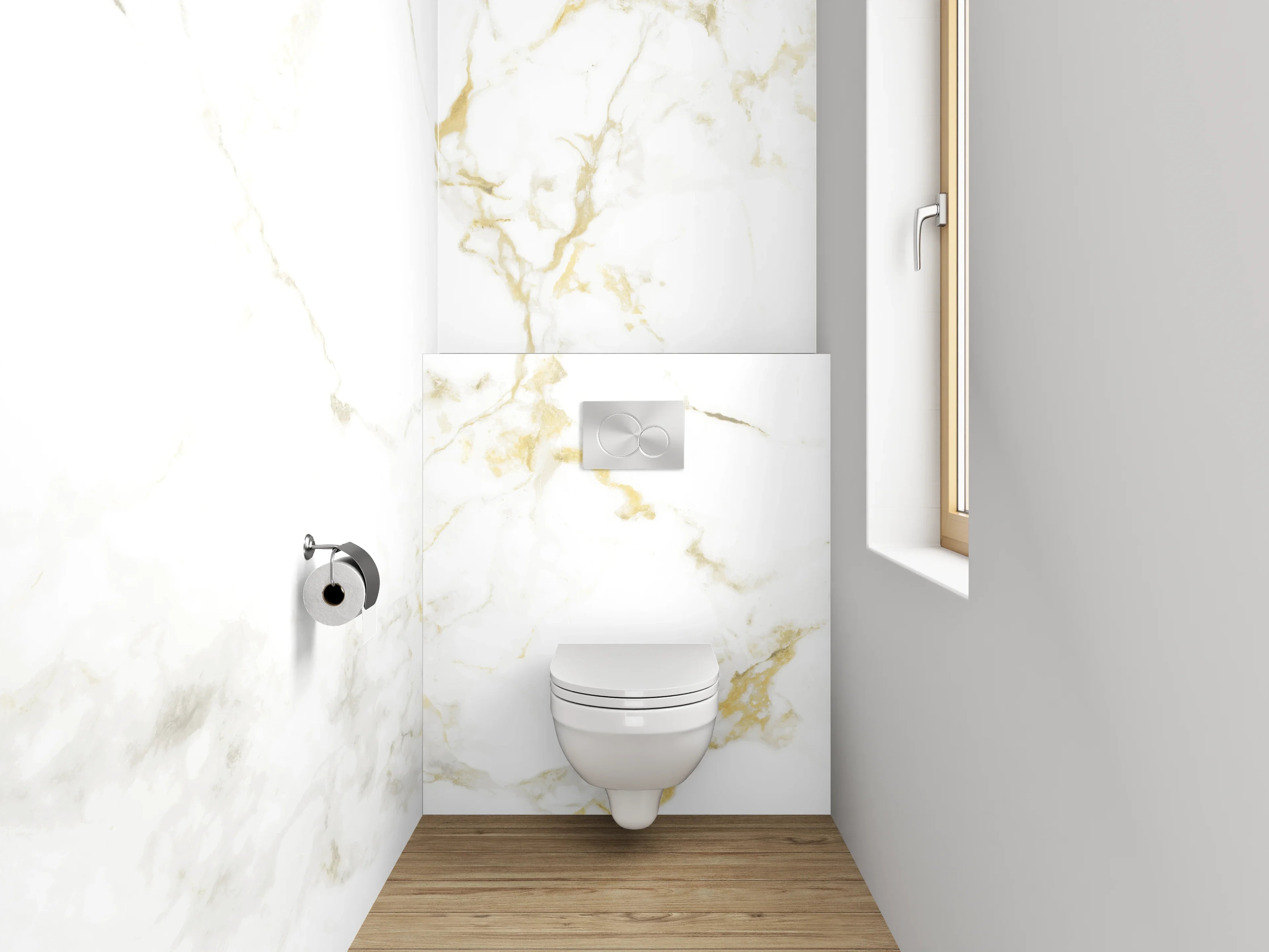 WC-Rückwand - Eleganter Weiß-Gold-Marmor Look