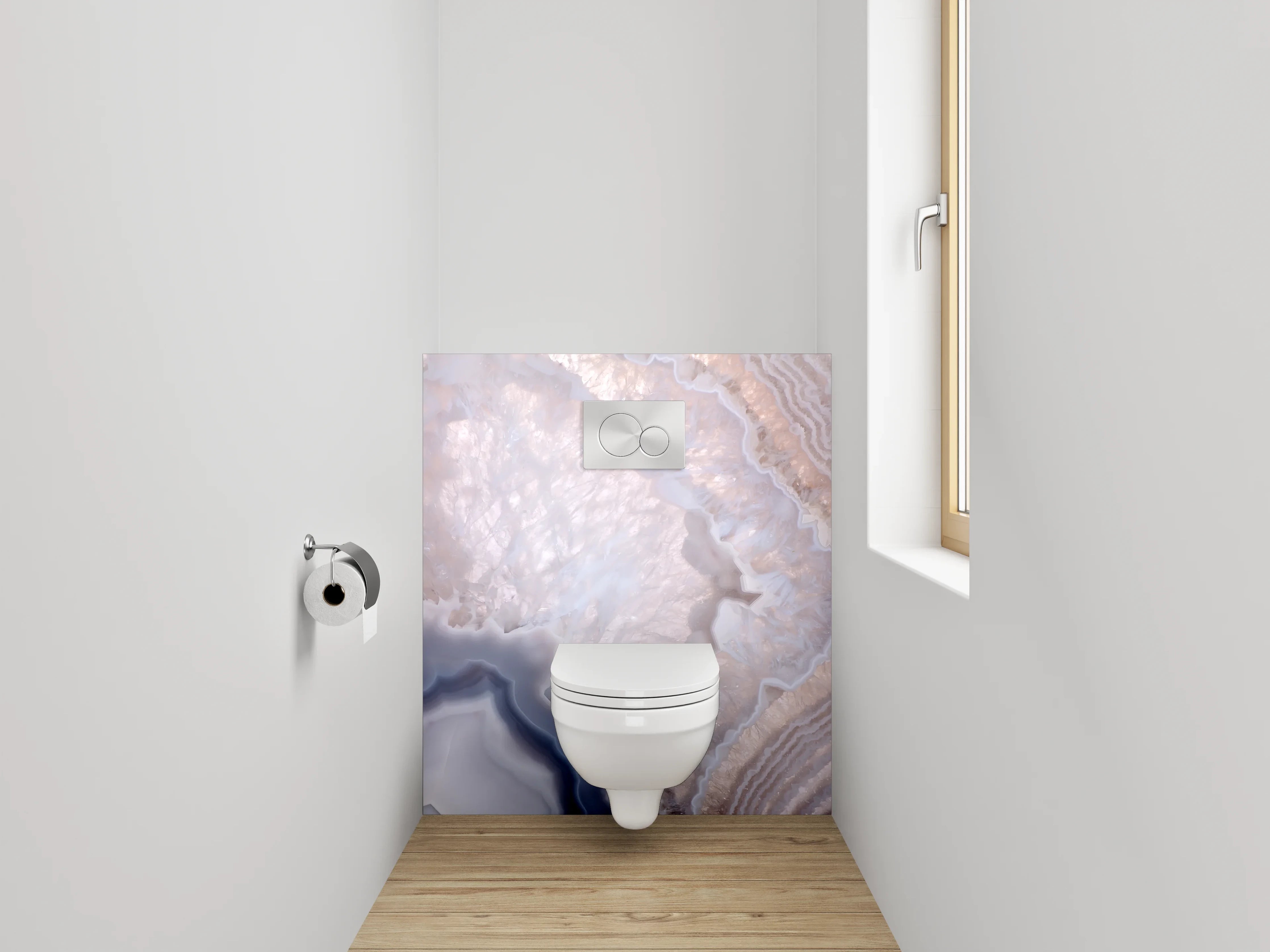 WC-Rückwand - Eleganter Weiß-Marmor mit grauen Akzenten