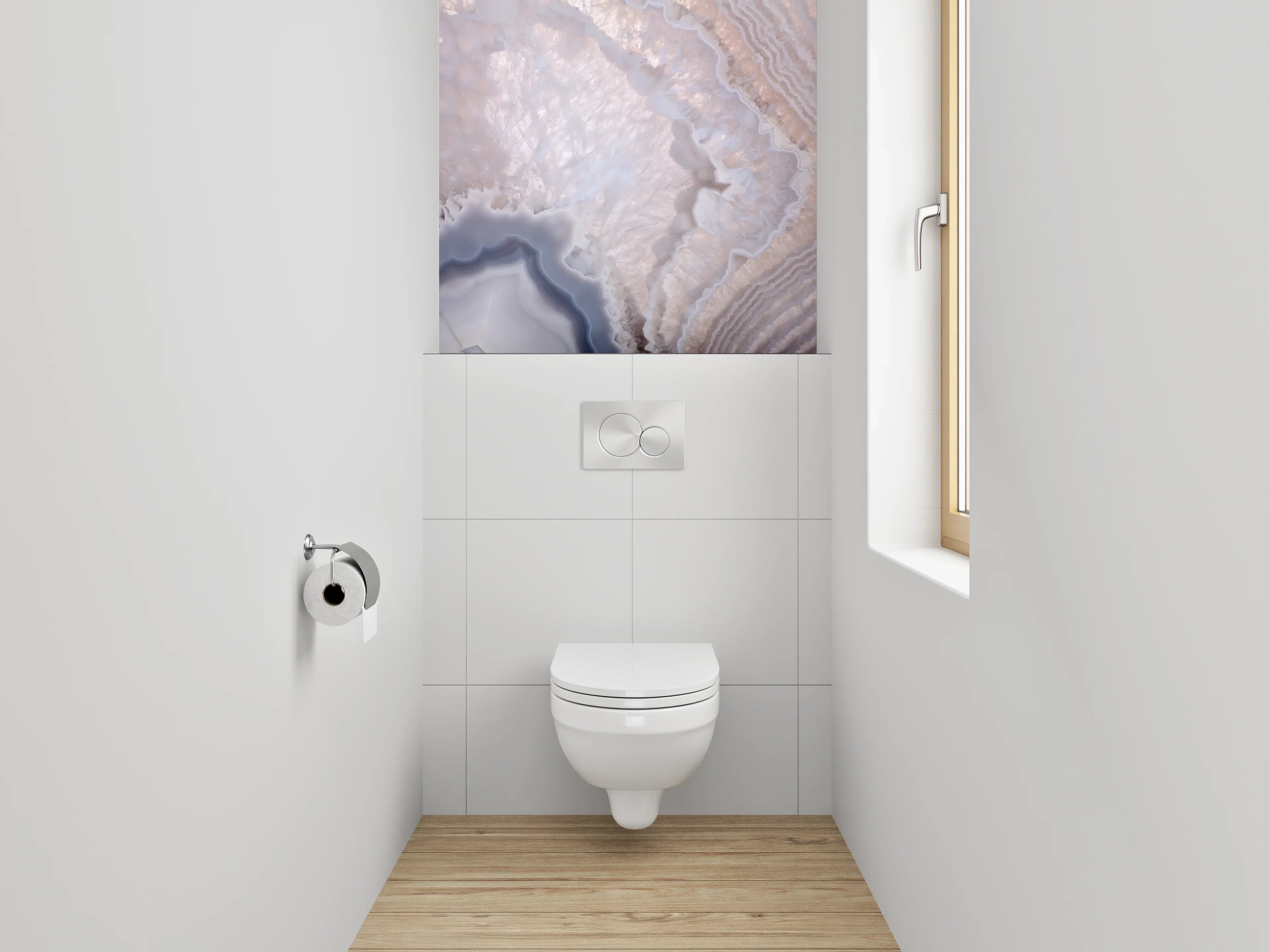 WC-Rückwand - Eleganter Weiß-Marmor mit grauen Akzenten