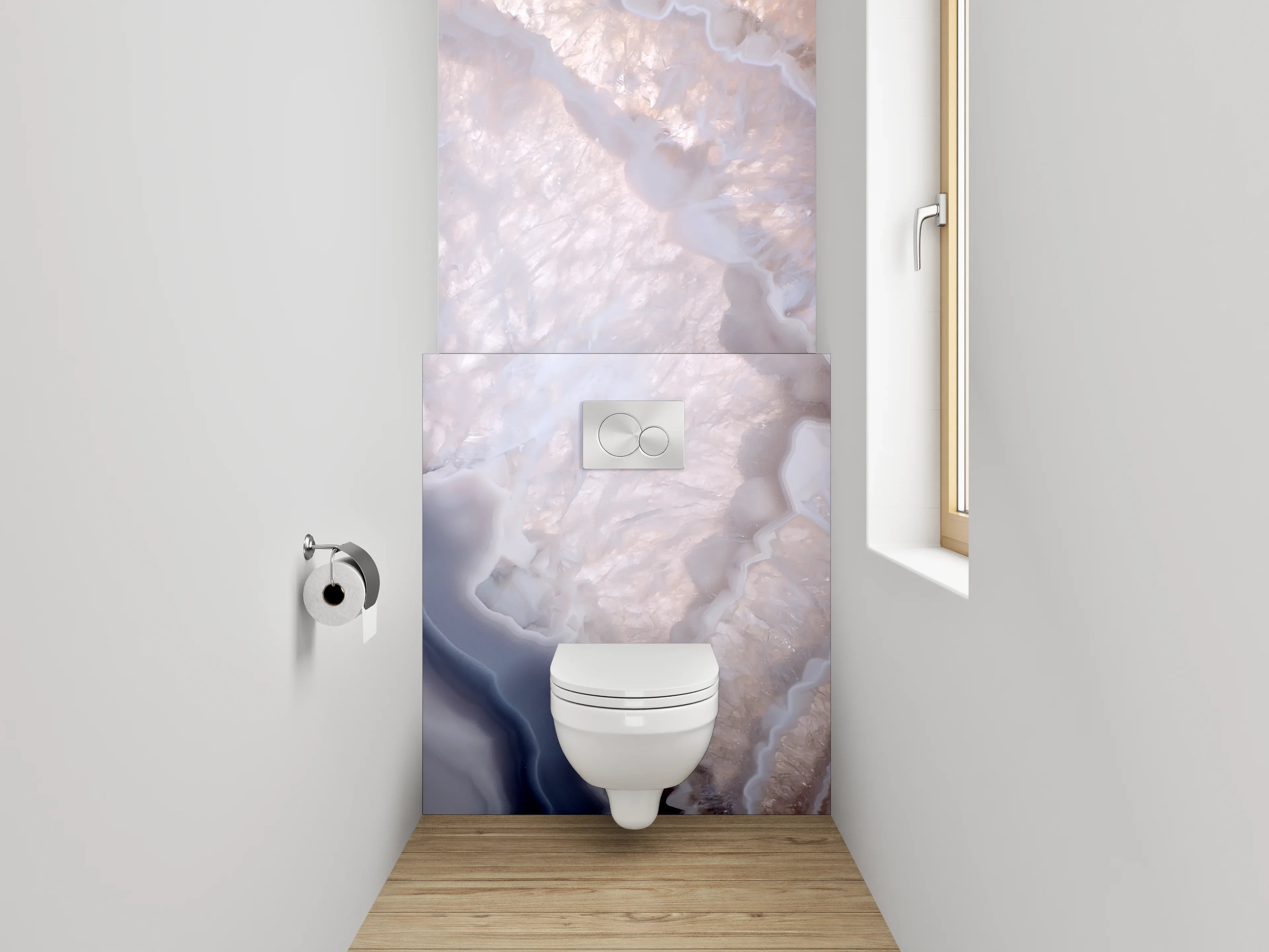 WC-Rückwand - Eleganter Weiß-Marmor mit grauen Akzenten