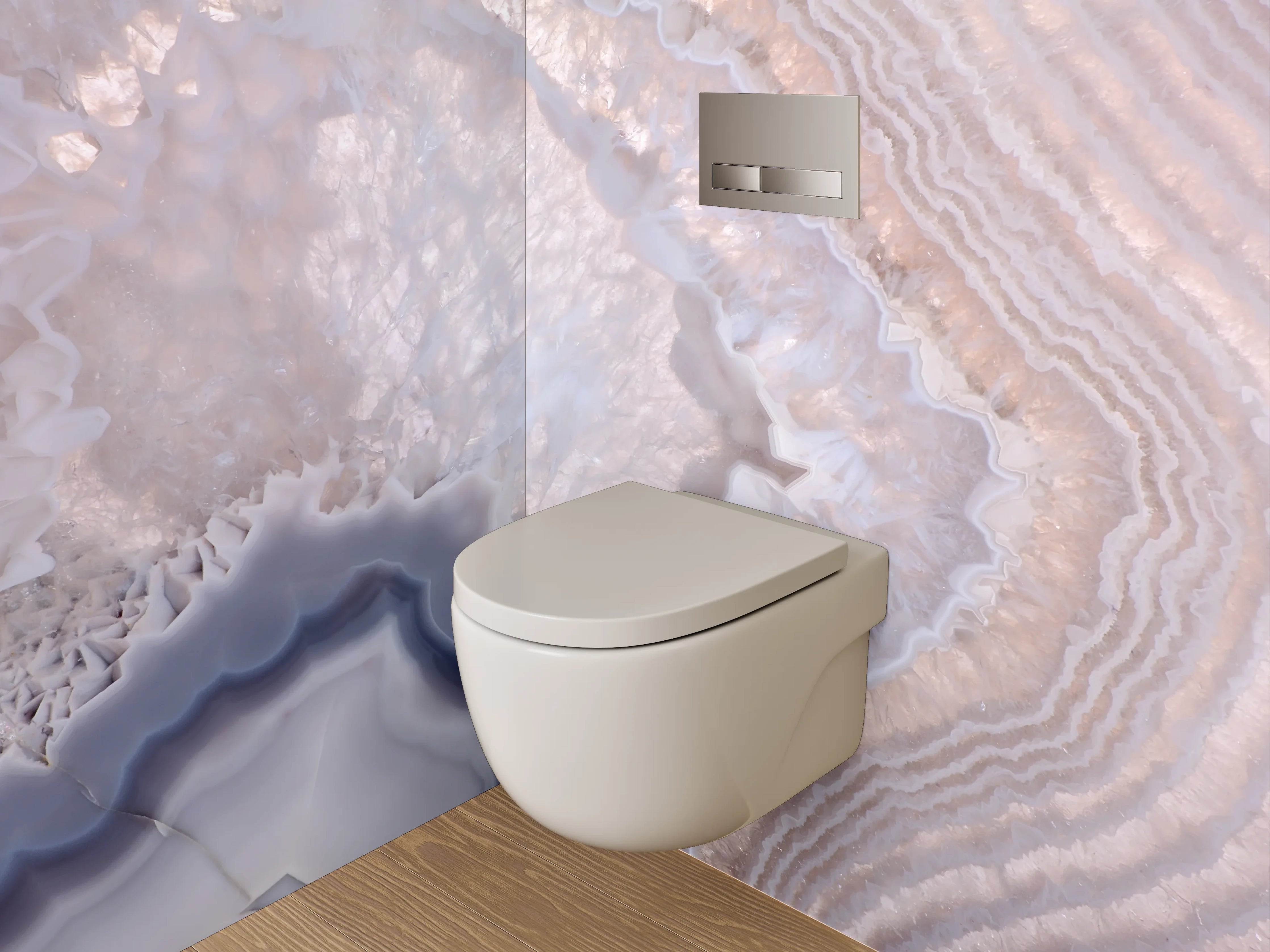 WC-Rückwand - Eleganter Weiß-Marmor mit grauen Akzenten