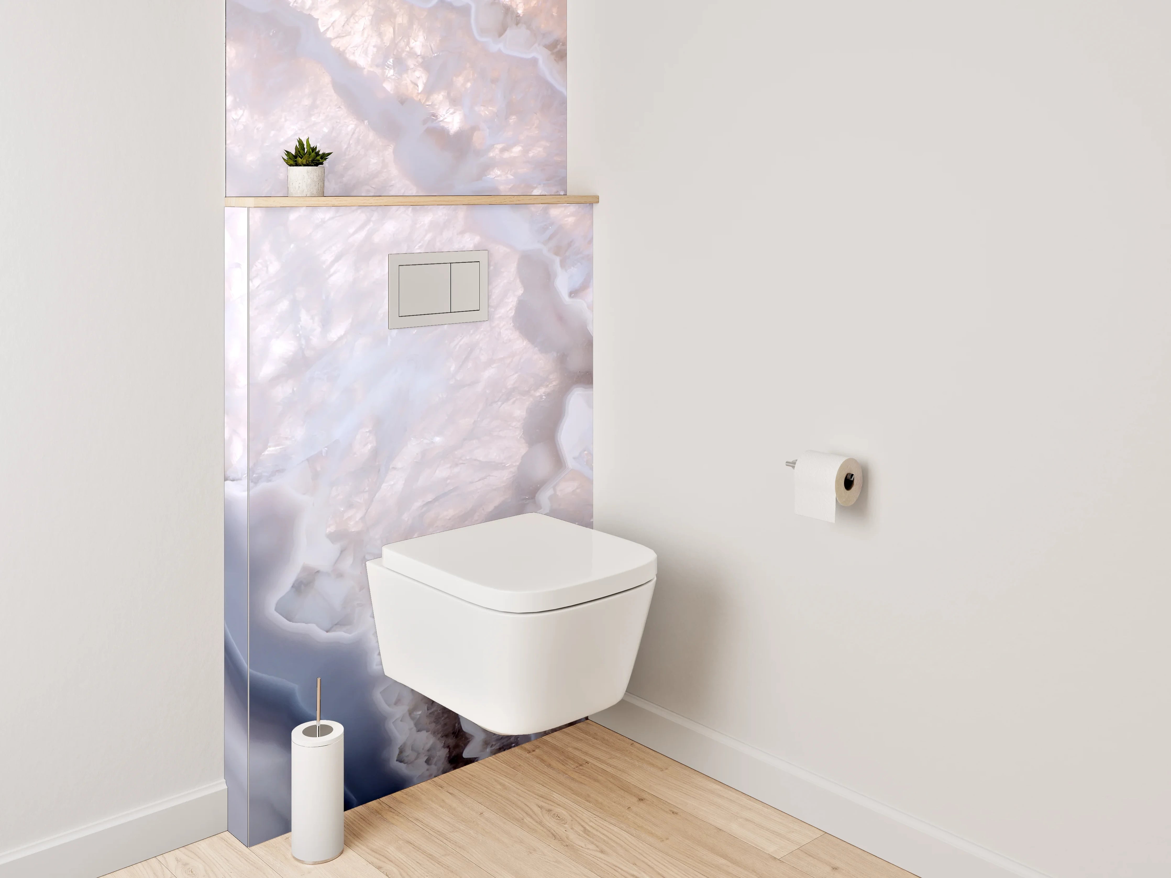 WC-Rückwand - Eleganter Weiß-Marmor mit grauen Akzenten